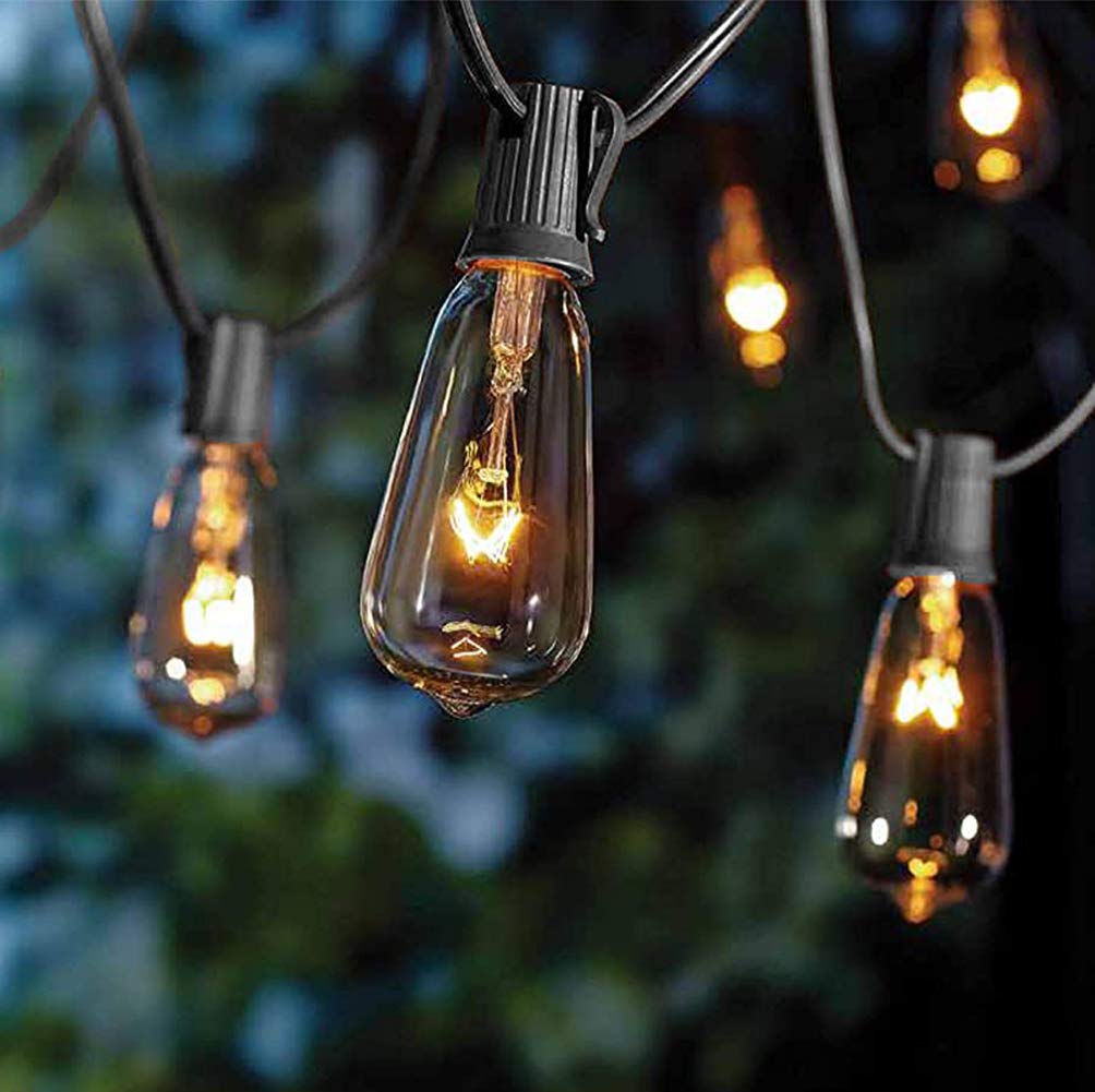 GOOTHY Outdoor String Lights, Waterproof Hanging Patio Lights, 10FT Black, ST40 Vintage Edison Bulbs, 11 Bulbs with 1 Spare