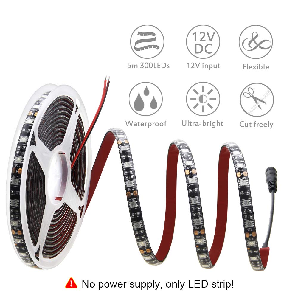 ALITOVE Blue LED Light Strip 32.8ft Waterproof 5050 SMD 600 LEDs 10M Black PCB DC 12V with Enhanced 3M Tape
