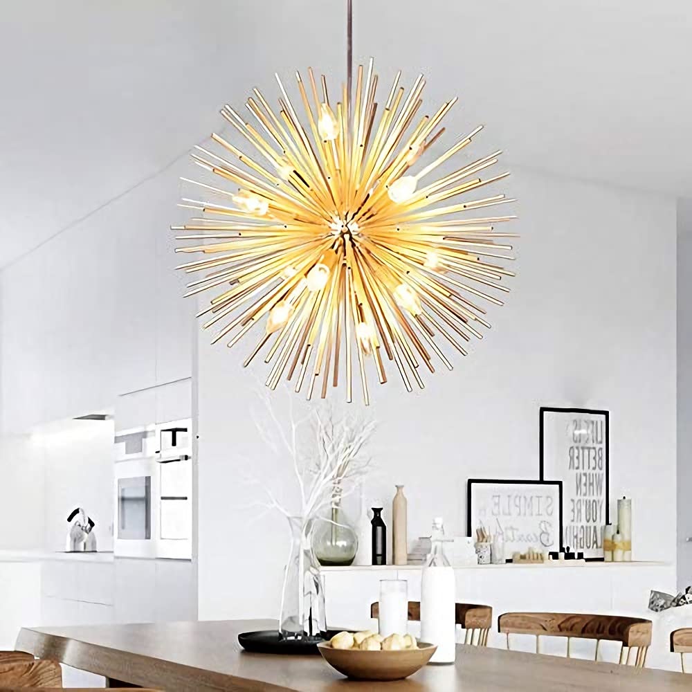 KAKEEL Golden Sputnik Chandelier Ceiling Light Lamp Pendant Lighting Fixture E14 Light (Dia 22Inch)