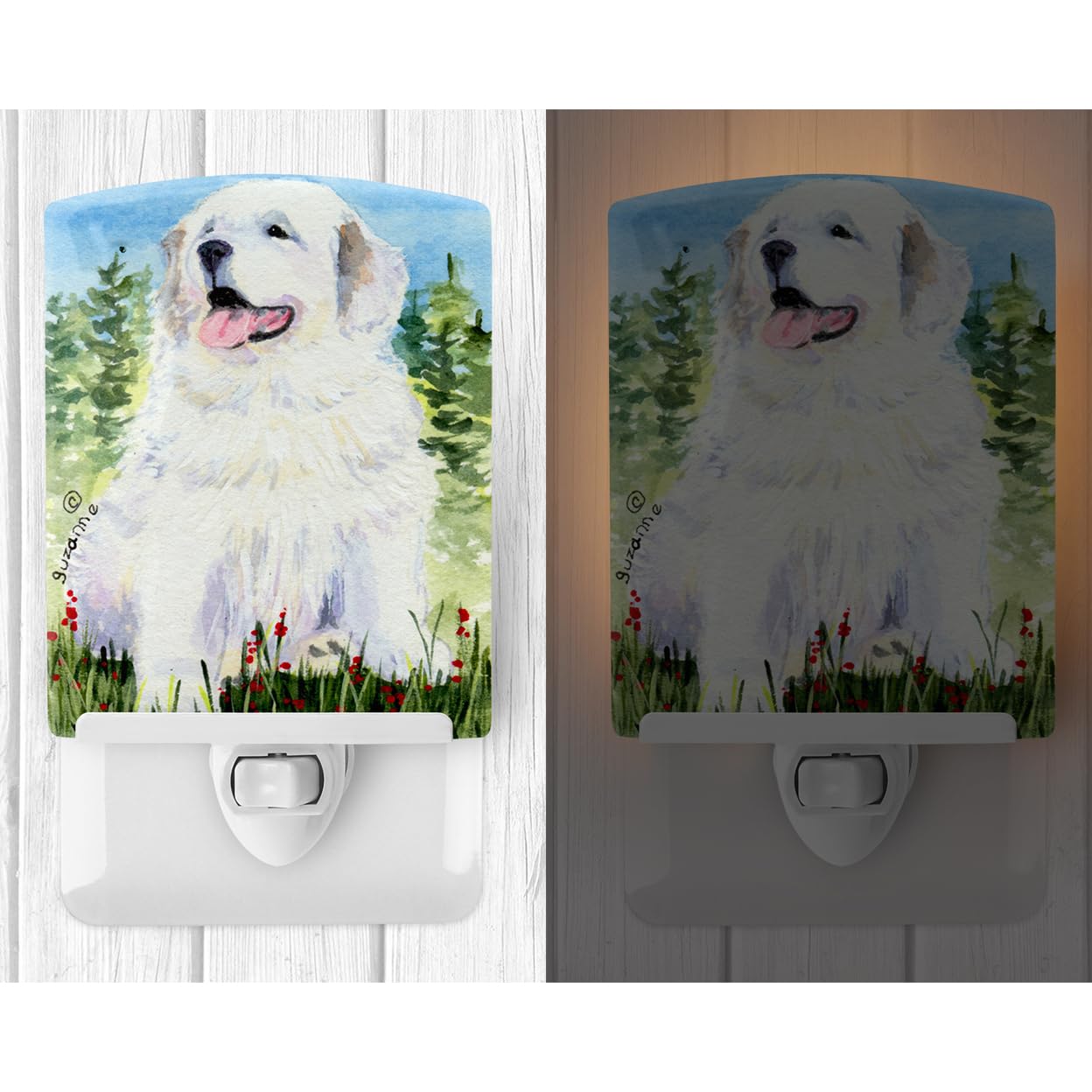 Caroline'S Treasures Ss8866Cnl Great Pyrenees Ceramic Night Light Compact, Ul-Certified, Ideal For Bedroom, Bathroom, Nursery, Hallway, Kitchen, 6X4X3, Multicolor