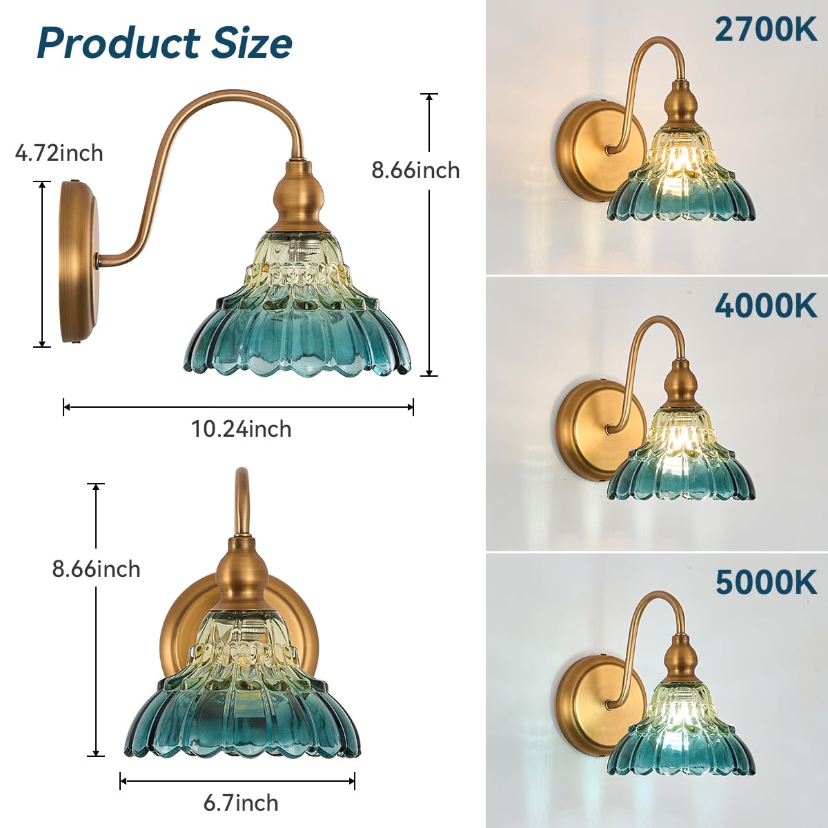 Tlolgt Vintage Wall Sconce Yellow And Blue Gradient Wall Light Bedside Wall Lamp Matte Brass Bedroom Light Fixtures In Door Lighting Fixture For Living Room Hallway Corridor