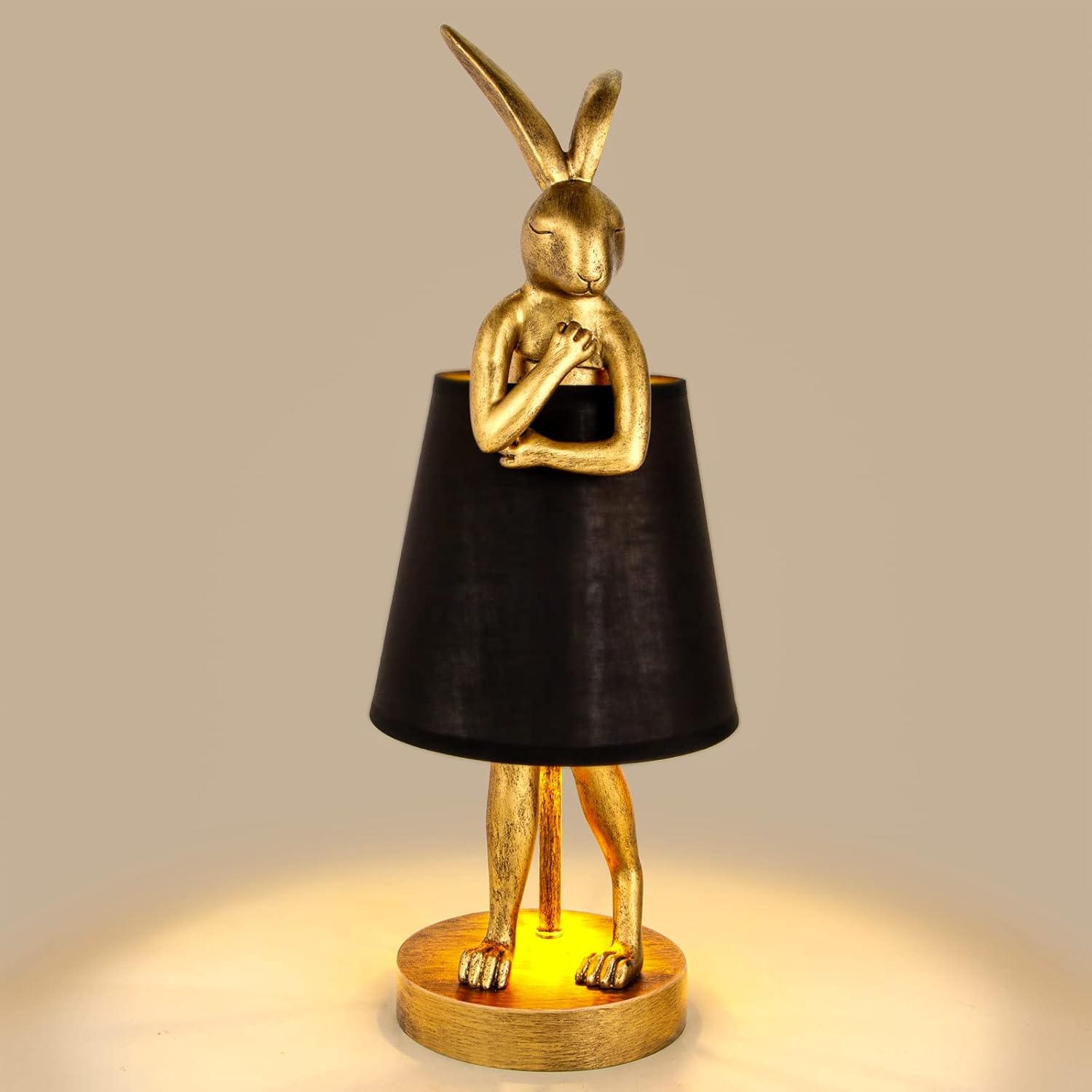 YHT Bunny Table Lamp,Cute Animal Rabbit Lamp,15.7 Vintage LED Desk Light with Linen Lampshade,Gold Main Part Beside Lamp for Bed