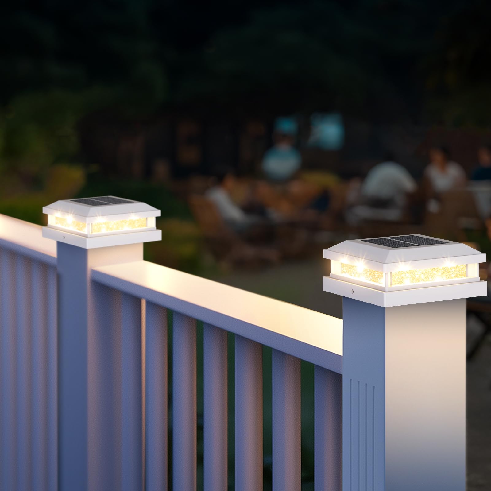 12-Pack Solar Post Cap Lights Outdoor  Waterproof Solar Powered Fence Post Lights For 4X4 4.5X4.5 5X5 Vinyl/Wooden  White Outside 16Leds Warm/Cool Lighting Deck Light For Garden  Patio  Porch