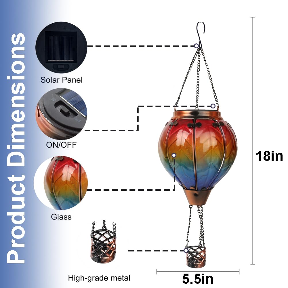 teyigarden Hot Air Balloon Solar Lantern Outdoor Waterproof 18in H Colorful-C