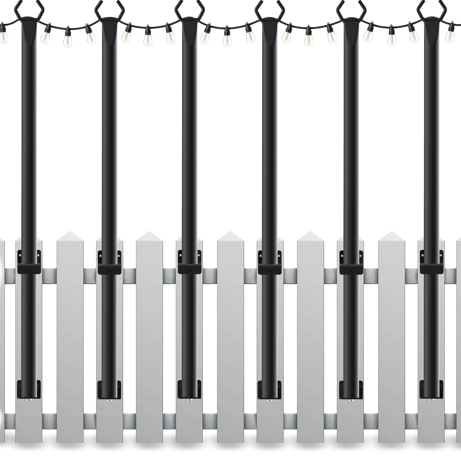 Mutovlin String Light Poles, 5FT Metal Outdoor Lighting Stand, 6 Pack, Black
