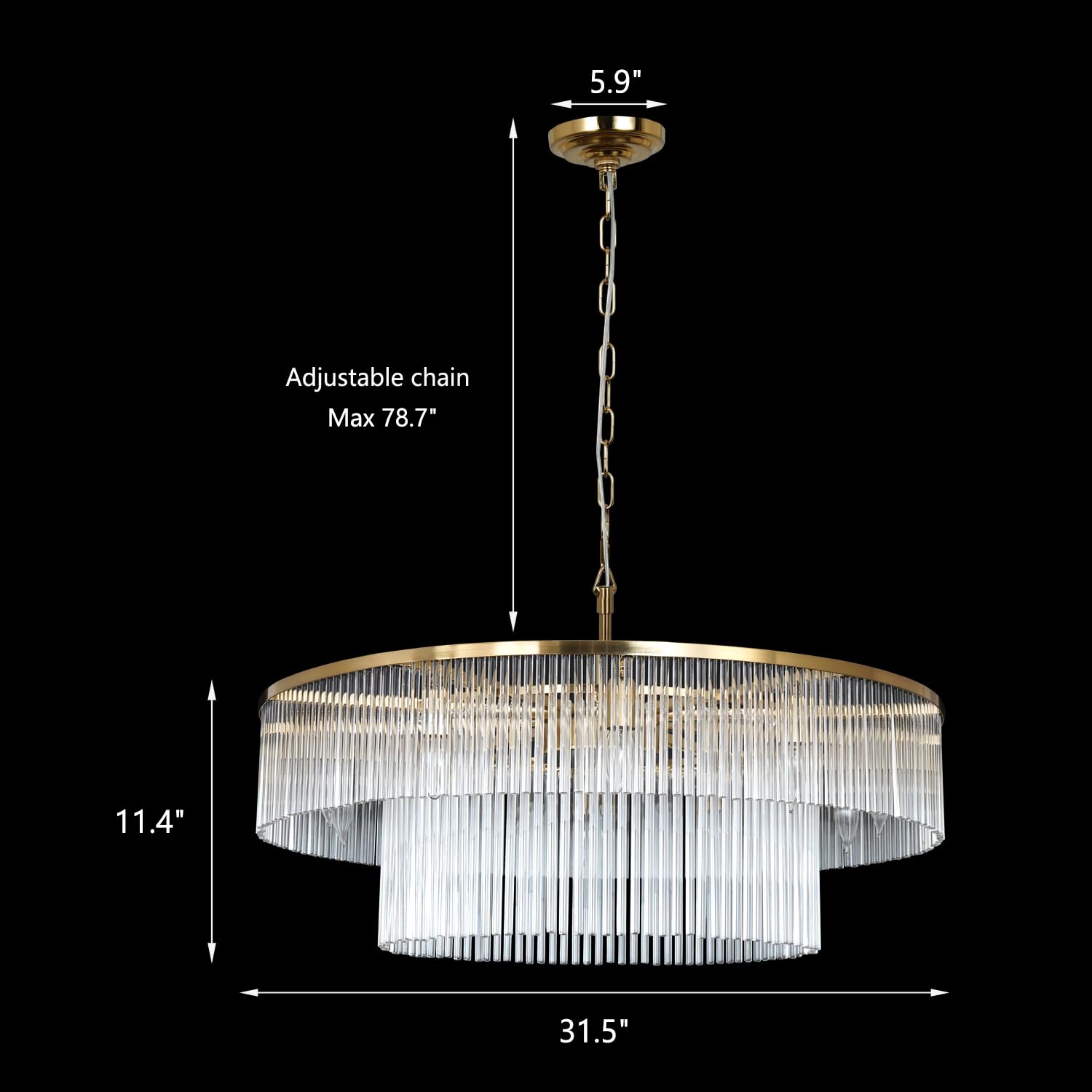 Akeelighting Contemporary Brass Dining Room Chandelier 2 Tier Crystal Glass Chandeliers Lighting Light Fixture Ceiling Entryway