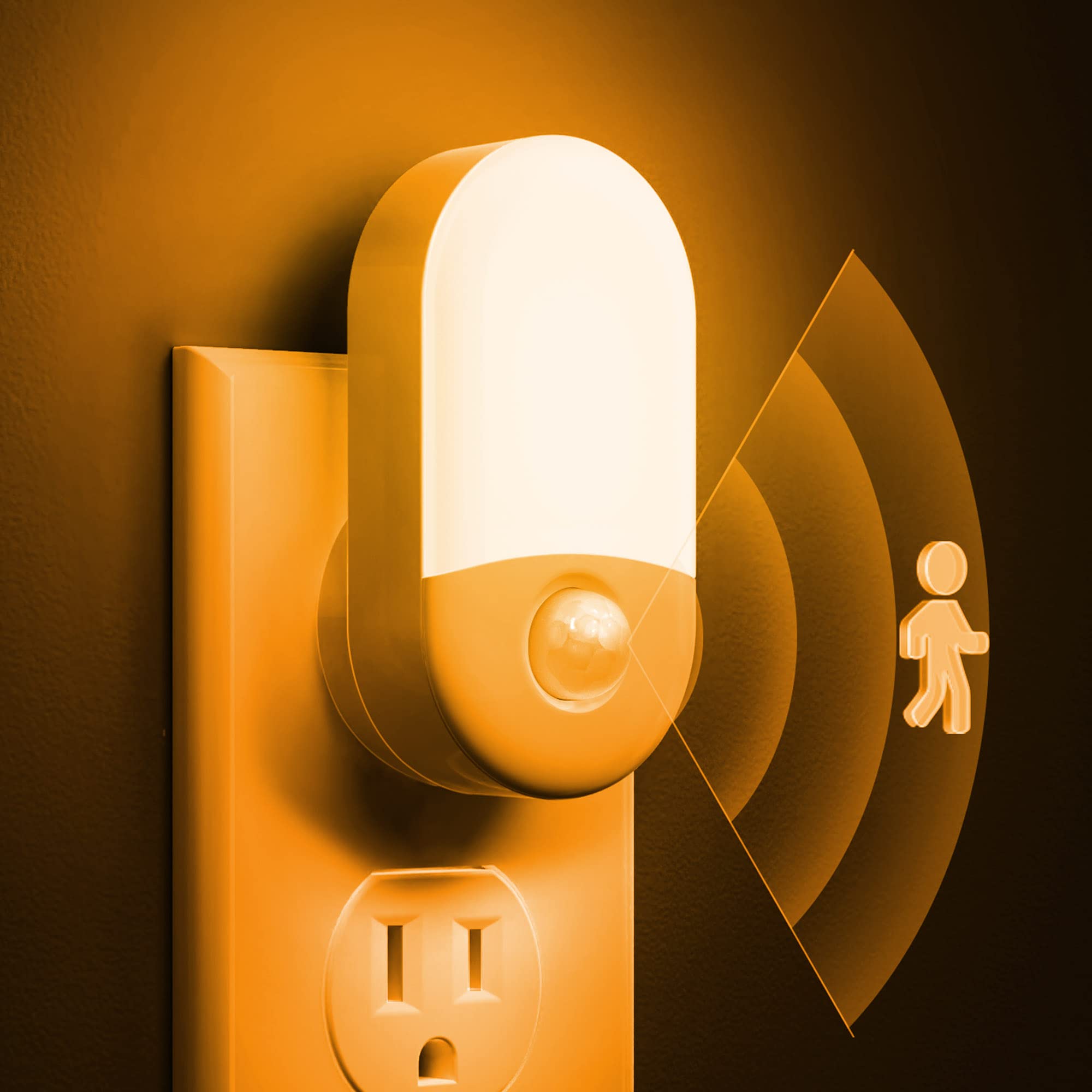 L LOHAS LED Amber Night Light  4 Pack  Night Lights Plug into Wall Motion Sensor  LED Motion Activated Night Lights  30/60LM  Automatic Low Blue Night Light for Kids For Mature Userss Bathroom Hallway Bedroom