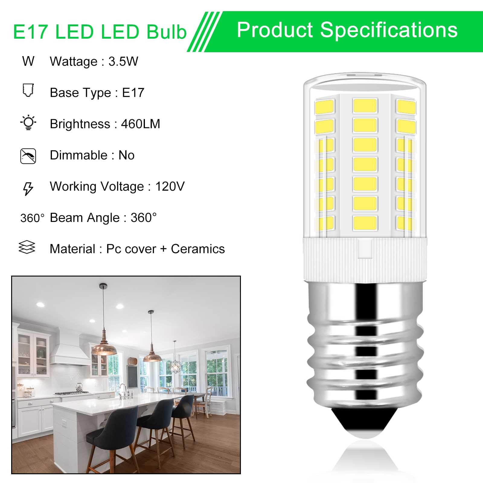 E17 Led Appliance Light Bulb For Refrigerator Fridge Freezer Range Hood Over Stove Microwave 5000K Daylight T5 E17 Intermediate