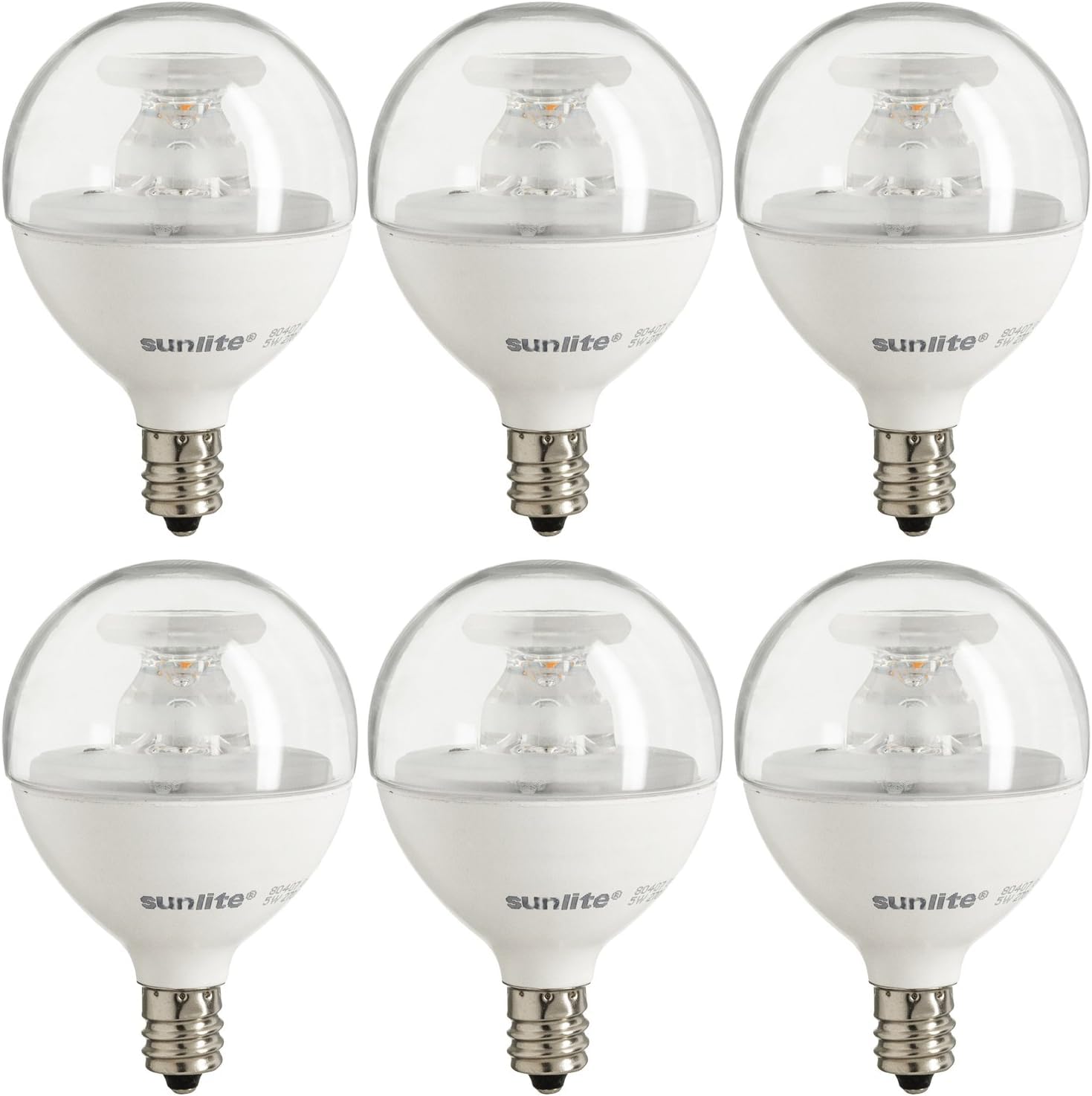 Sunlite LED G16.5 Globe Light Bulb, 7W (60W Equivalent), 500 Lumens, 2700K Warm White, Dimmable, Clear, 6 Count