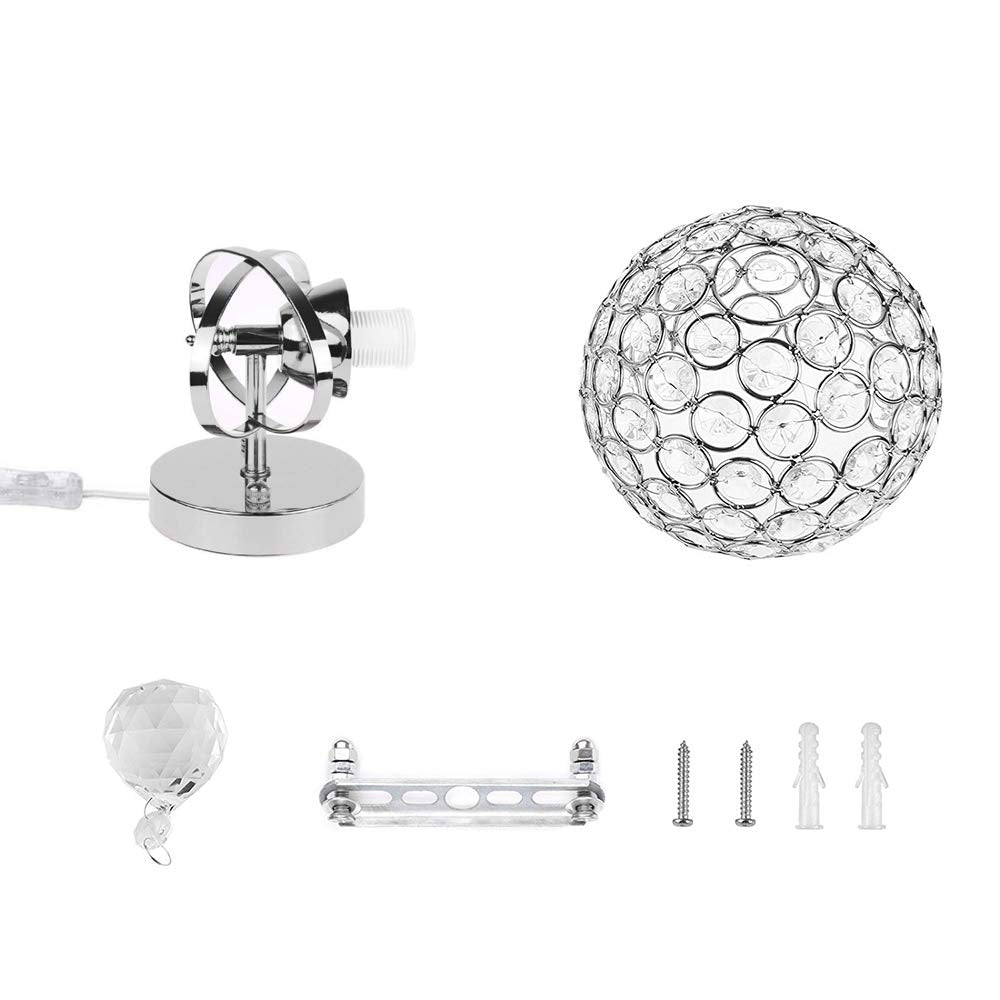 WeFoonLo Round Modern Crystal Wall Light Sconce with Plug, E26 Socket, Chrome Finish, Model TL1135