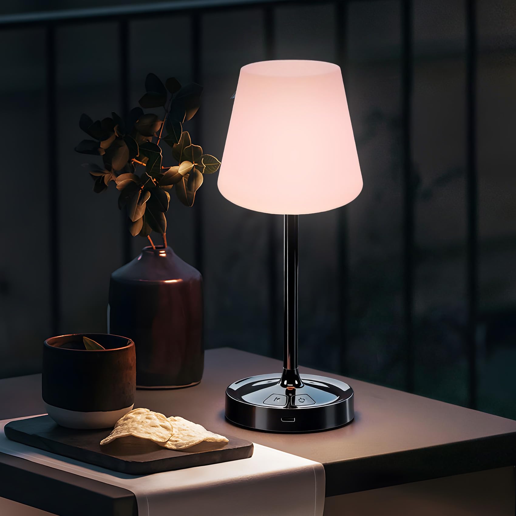BOMFLORE Small Shower Lamp Waterproof: Table Lamp with 4000mAH Battery - Rechargeable 3 Dimmable Cordless LED Lamp for Desk Bedroom Living Room Bathroom - Black Touch Light for Parents Kids