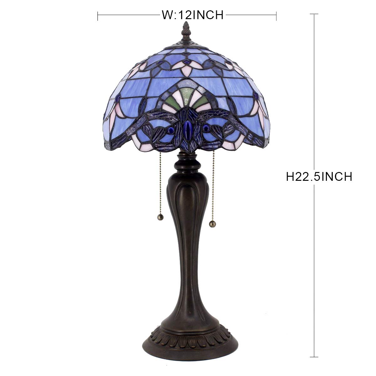 WERFACTORY Tiffany Lamp Stained Glass Table Lamp 12X12X22 Inches Blue Purple Baroque S003C Series for Bedroom Living Room Office