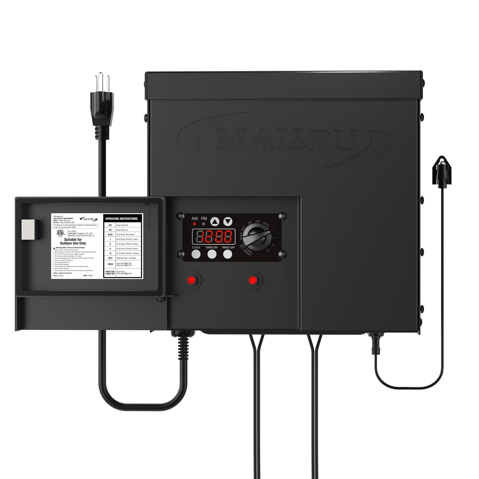 MALIBU 600W Low Voltage Transformer Outdoor Landscape Lighting Transformer 120V AC to 12V AC with Sensor and Weather Shield for 