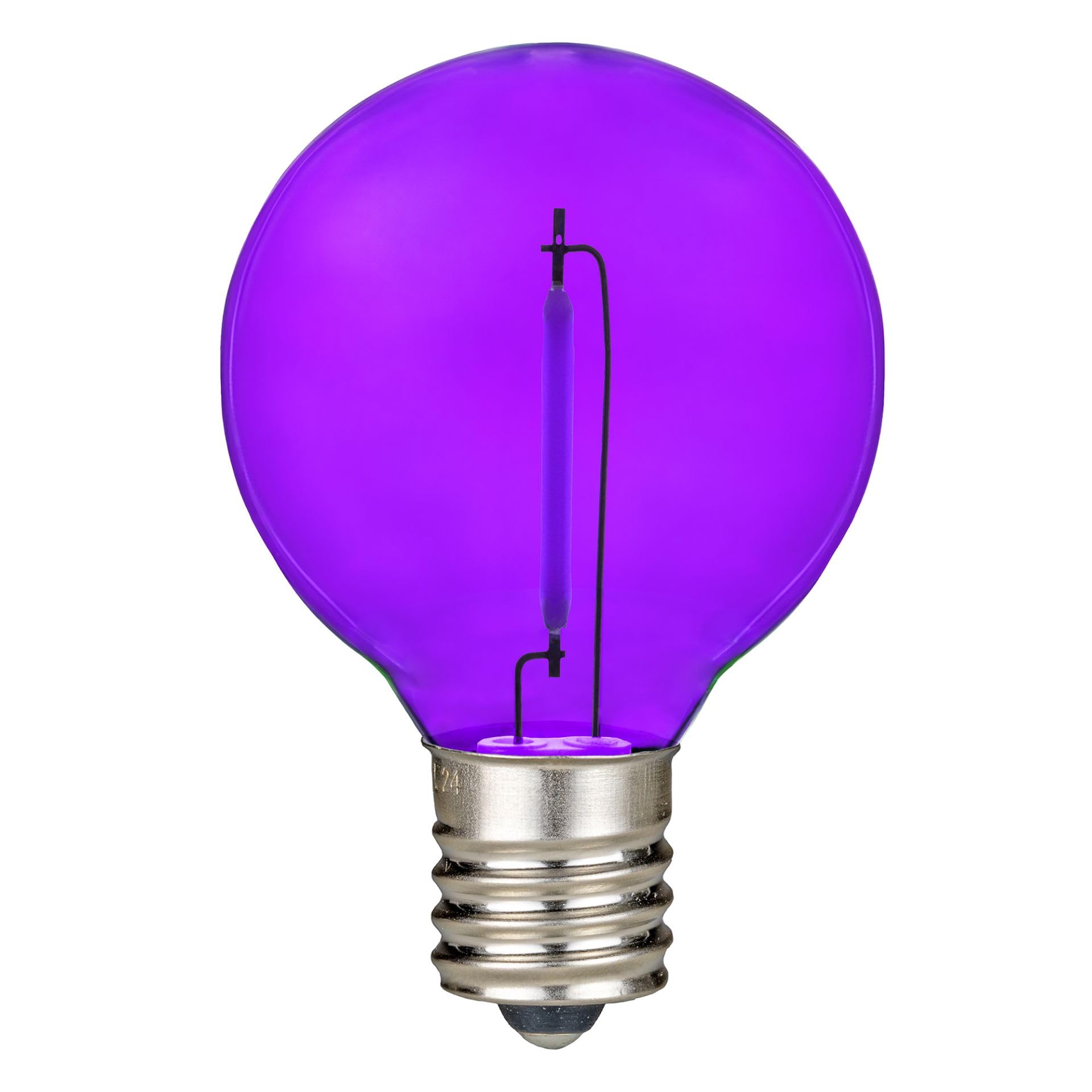 Novelty Lights 25 Pack Purple G40 Led Filament String Light Bulbs  E12/C7 Candelabra Base  5 Watt Equivalent  Shatterproof Replacement Bulbs For Patios  Canopy Lighting
