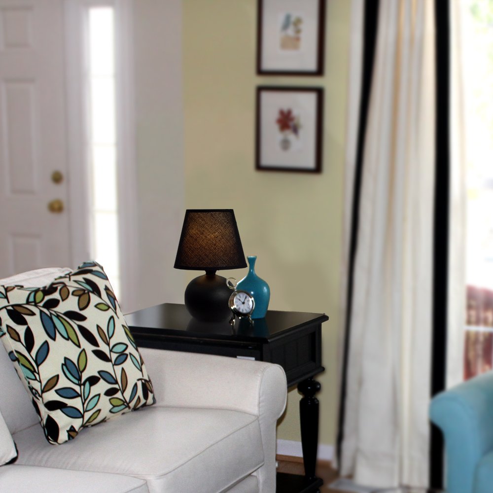 Simple Designs Lt2008-Blk-2Pk Mini Ceramic Globe Table Lamp 2 Pack Set With Matching Fabric Shade, Black