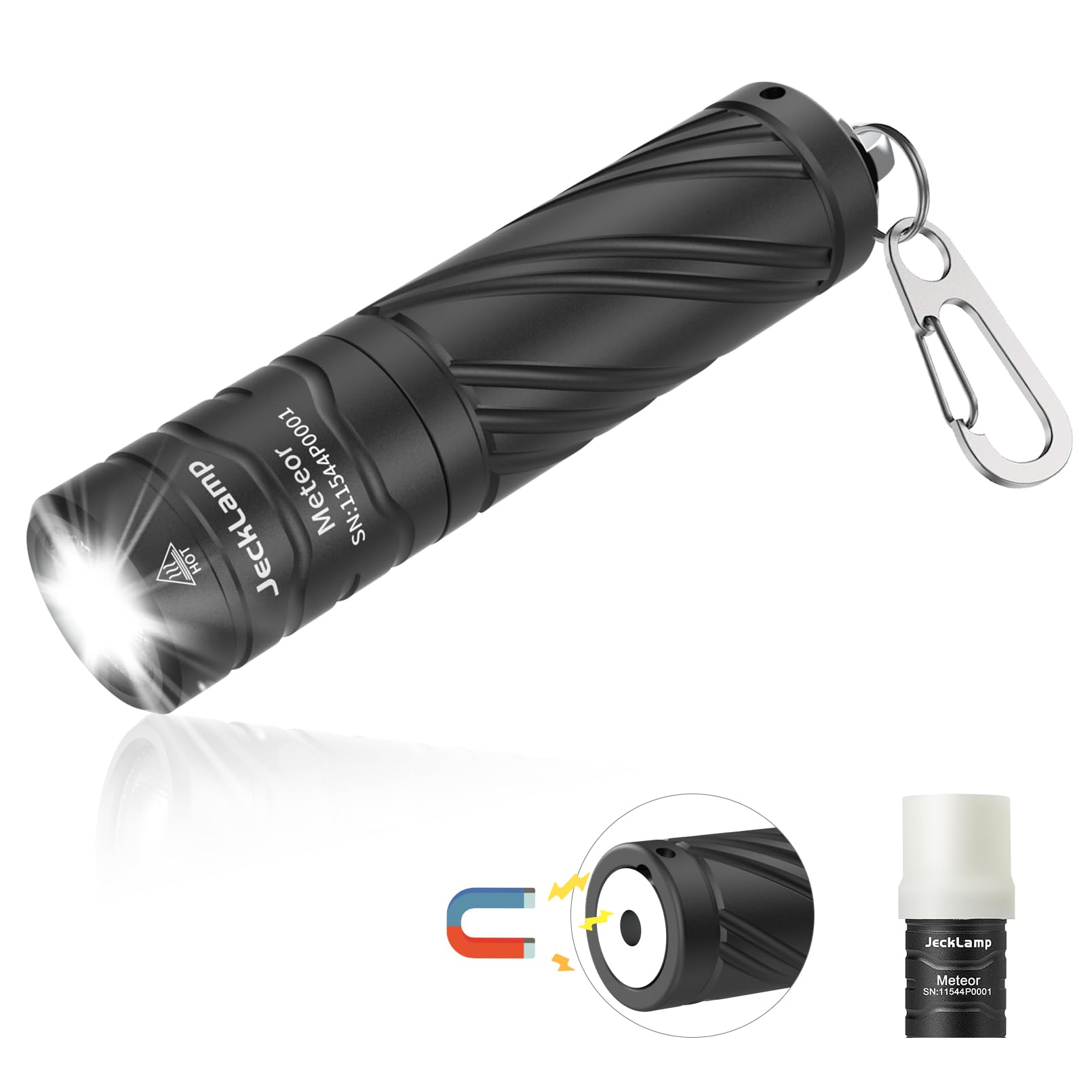 JECKLAMP Rechargeable Mini Flashlight with Magnetic Tail, 800 High Lumens Bright Small Flashlight, IP68 Waterproof EDC Flashligh