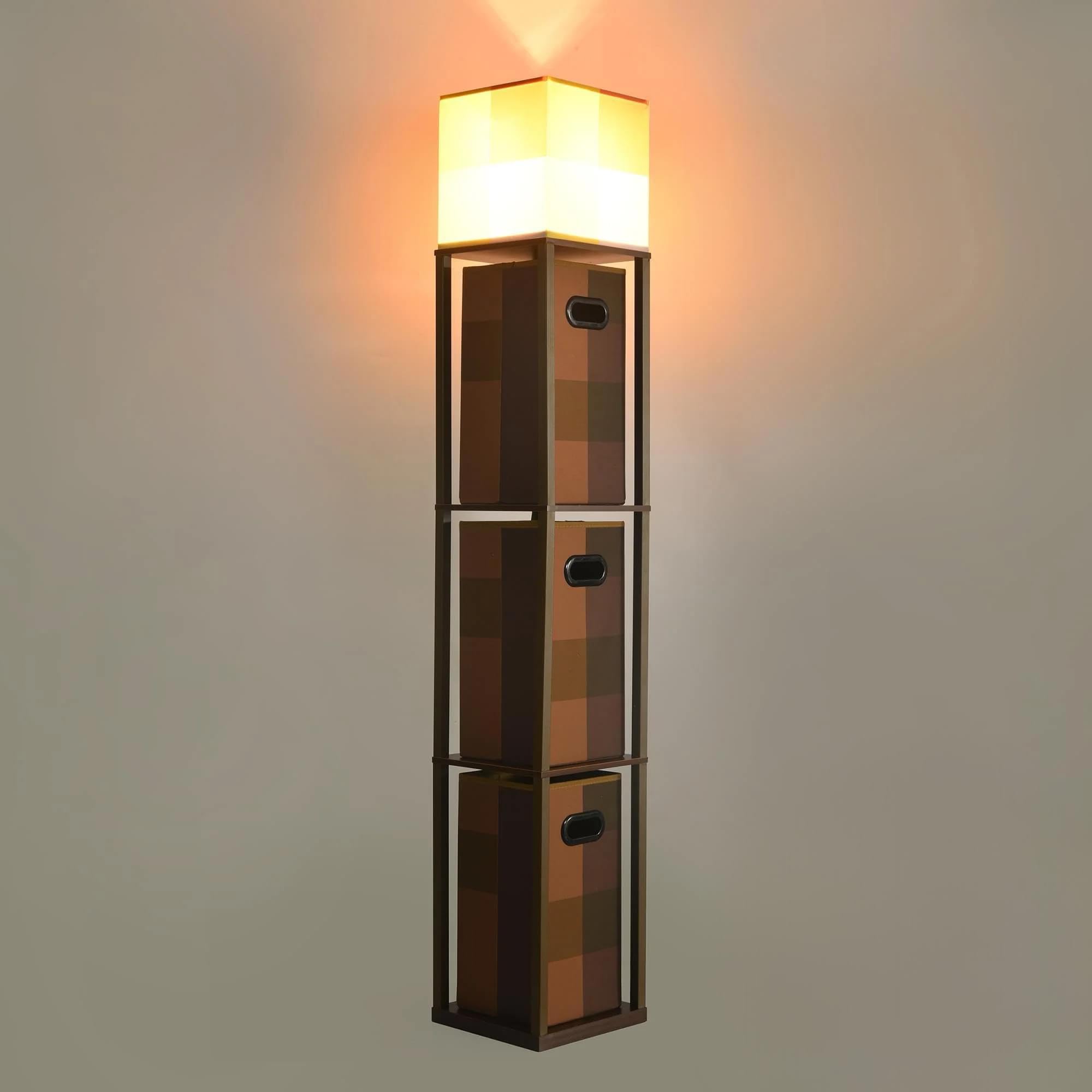 Minecraft 5-Foot Standing Floor Lamp with Storage Unit, Brown Metal, Model 16231, Includes 3 Cube Organizer Storage Bins