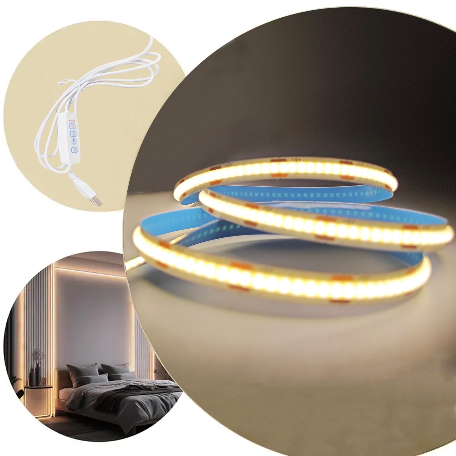 Zslaifu 2 Pack Warm Led Strip Lights, 3 Button Switch Led Strip Light With Dimmer, Usb Light Strip For Cabinet, Bedroom, Tv Back