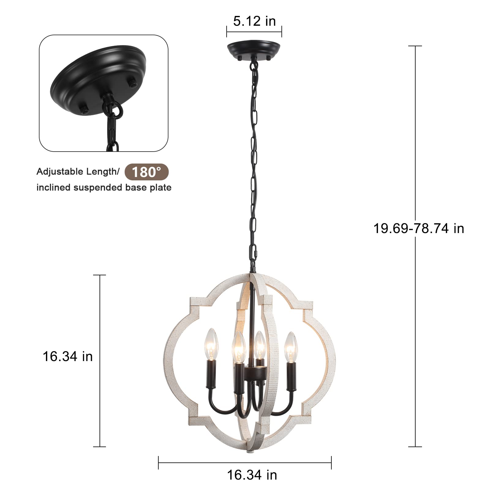 Alisadaboy Farmhouse Orb Wood Chandelier 4 Light Dining Room Light Fixture Rustic Hanging Lighting Pendant Chandelier For Living