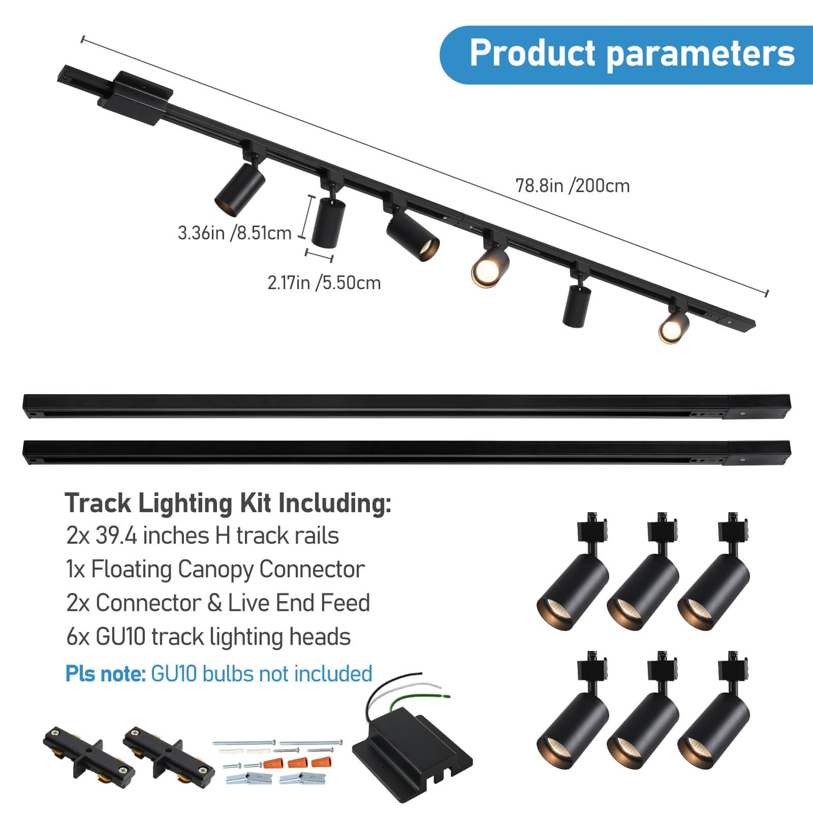 Hiiglxii 6-Light Led Track Lighting Kit With 6.6Ft H Track Lighting Rails & Floating Canopy Connector  Gu10 Track Light Kit  Modern Kitchen Track Lighting Fixtures Ceiling Spot Light  Black (No Bulbs)