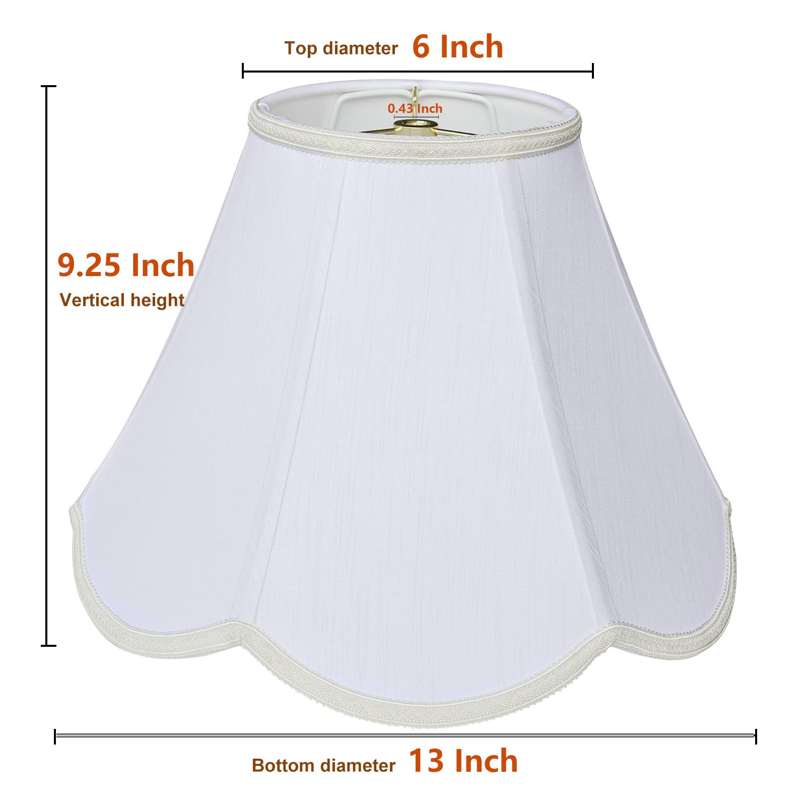 TOOTOO STAR Small Scalloped Lamp Shade, 6inx13inx9.25in, White Fabric, Model SX0214WH