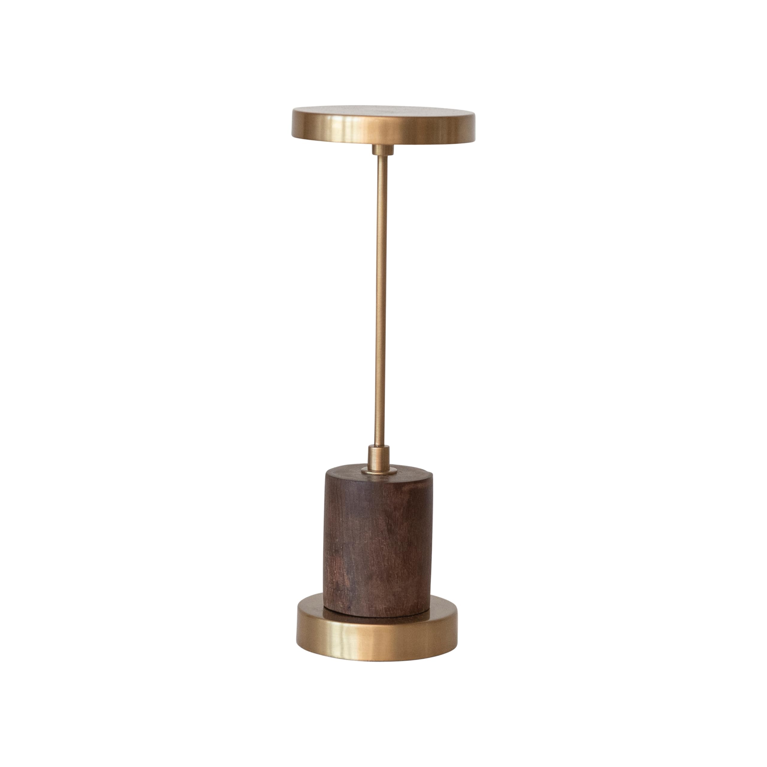 Creative Co-Op Metal and Mango Wood LED Table Lamp with Touch Sensor in Antique Brass Finish, Gold