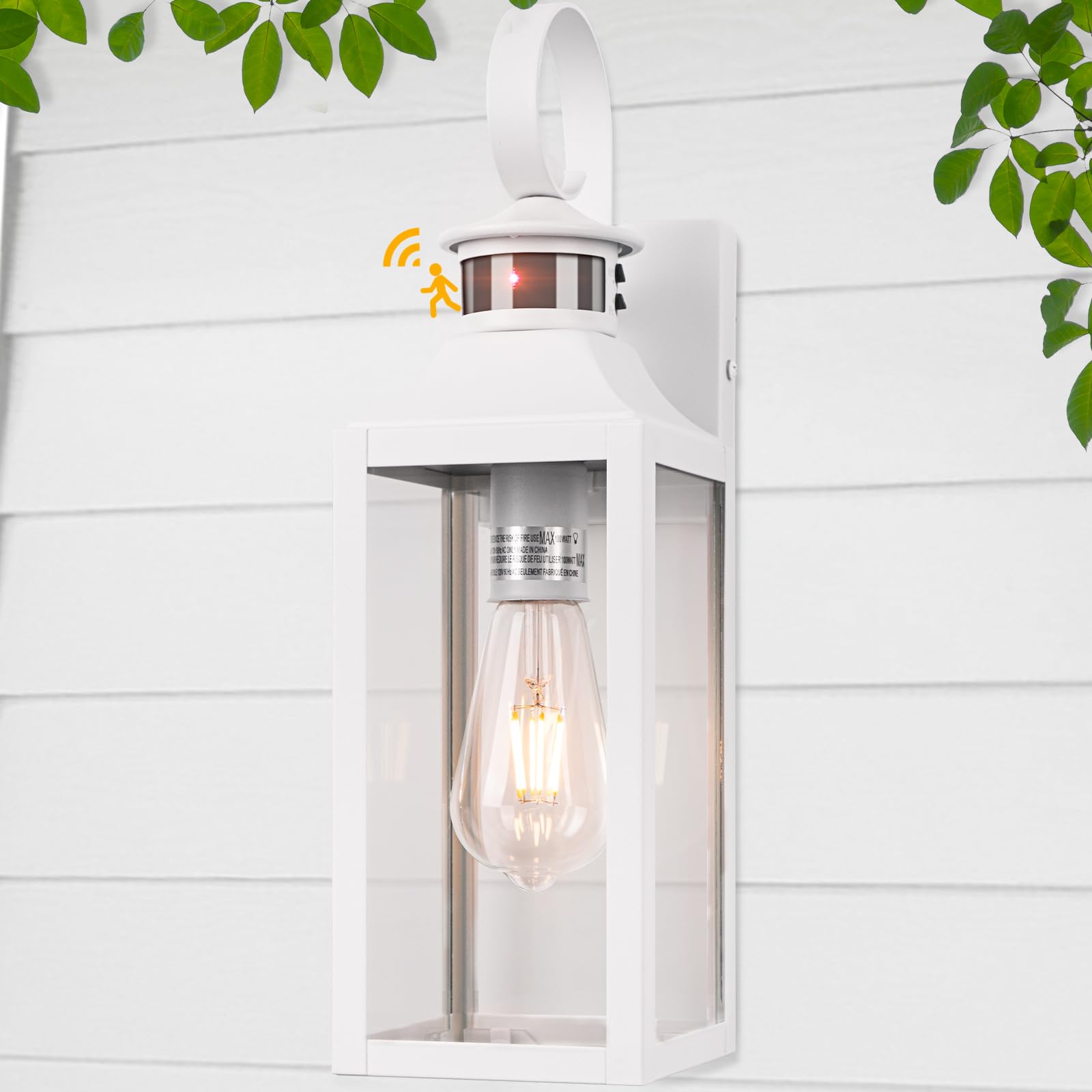 Yolsunes White Motion Sensor Outdoor Light, 16'' Dusk to Dawn Outdoor Lighting, Exterior Wall Sconce Waterproof, Large Outside L