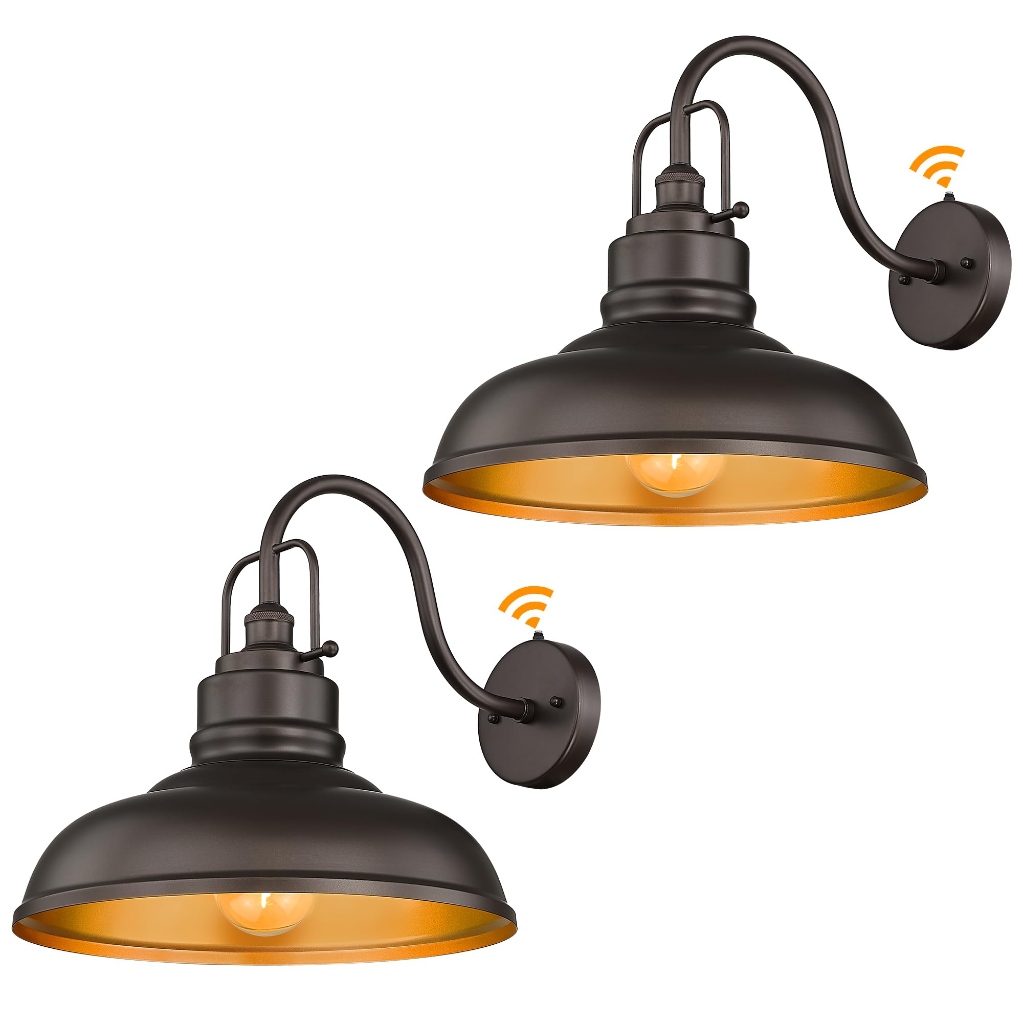 zeyu 2 Pack Outdoor Barn Light Fixtures, Farmhouse Gooseneck Wall Lights for Front Porch, 18'' Dusk to Dawn Sensor Wall Sconces 