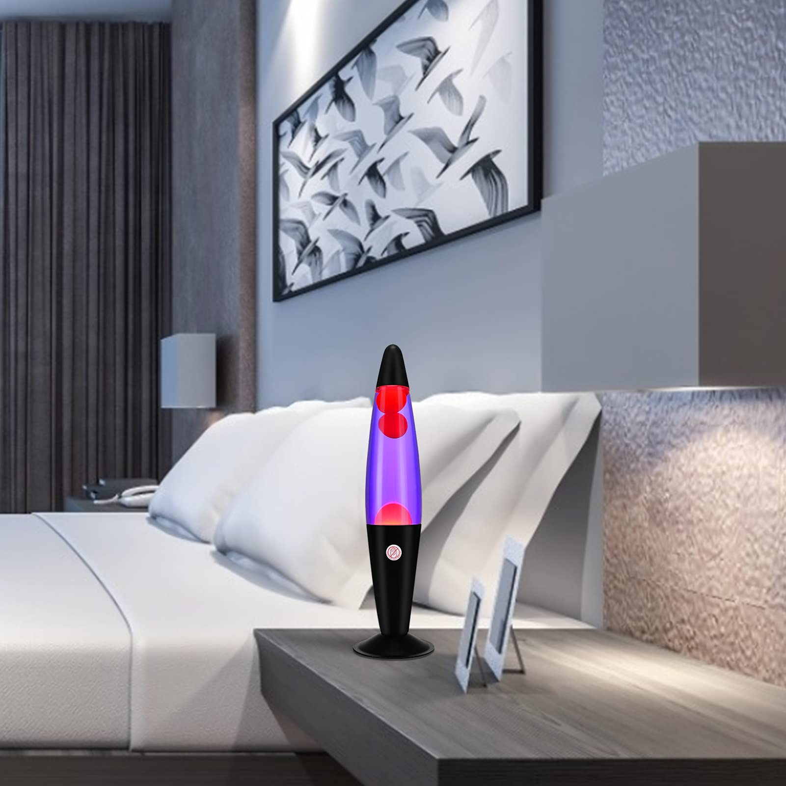 EDIER Magma Lamp, 16 Inch Black Motion Lamp Purple with Orange Wax Relaxing Night Light for Adults Night Light for Home Office D