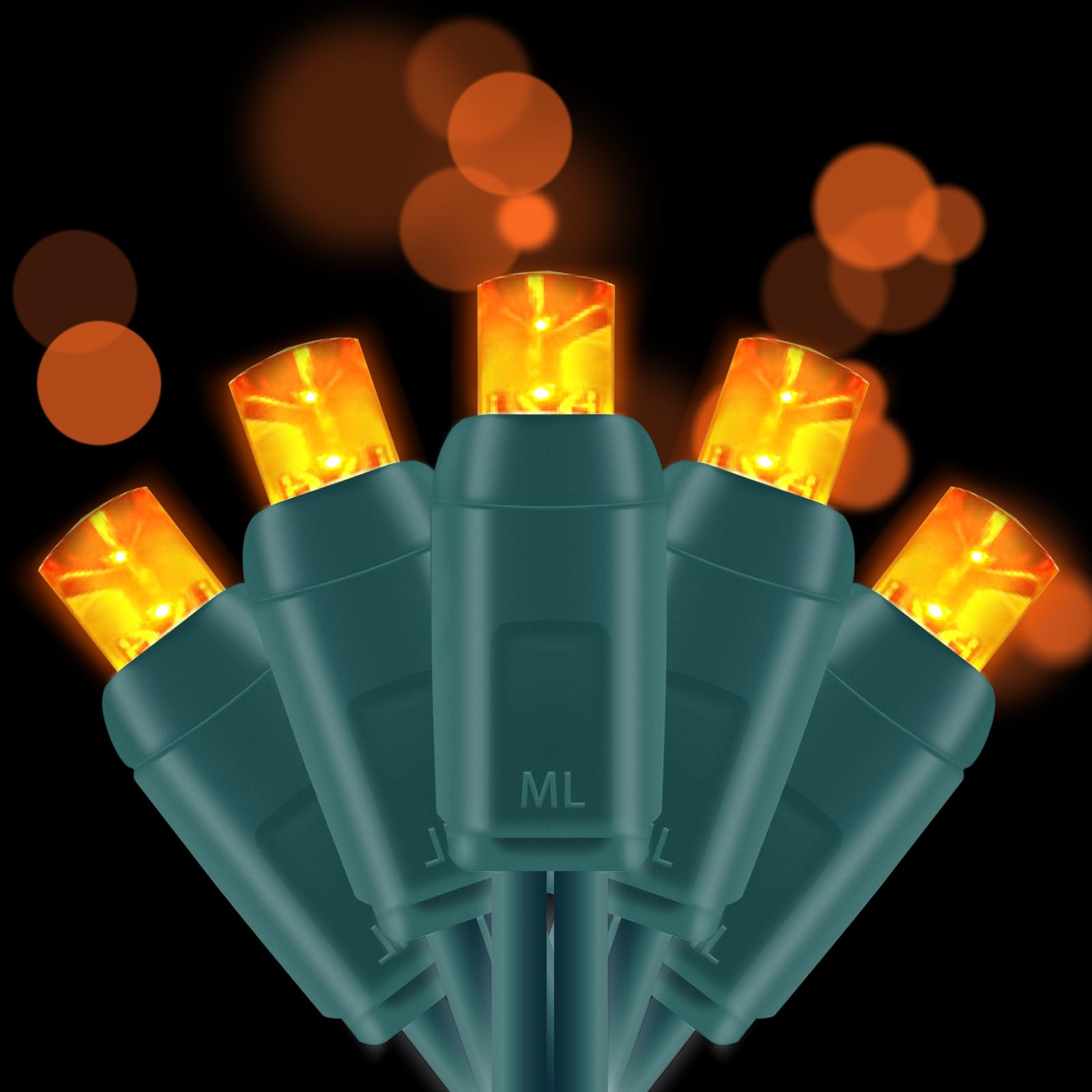 Everfit Lighting 50 Count Mini LED Christmas Lights, 5mm Wide Angle, 17 Feet Green Wire, Orange/Amber