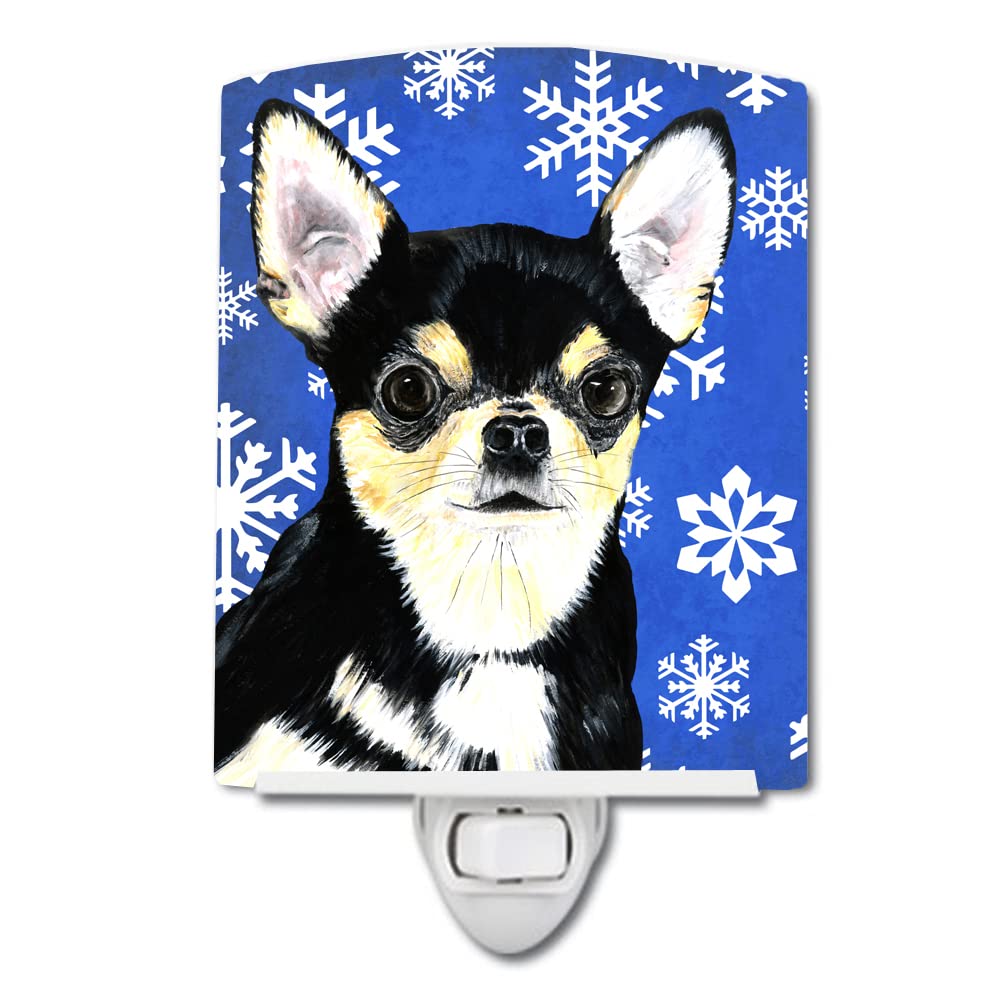 Carolines Treasures Ceramic Night Light, Chihuahua Winter Snowflakes, UL-Certified, 6x4x3in, Multicolor, Model SC9399CNL