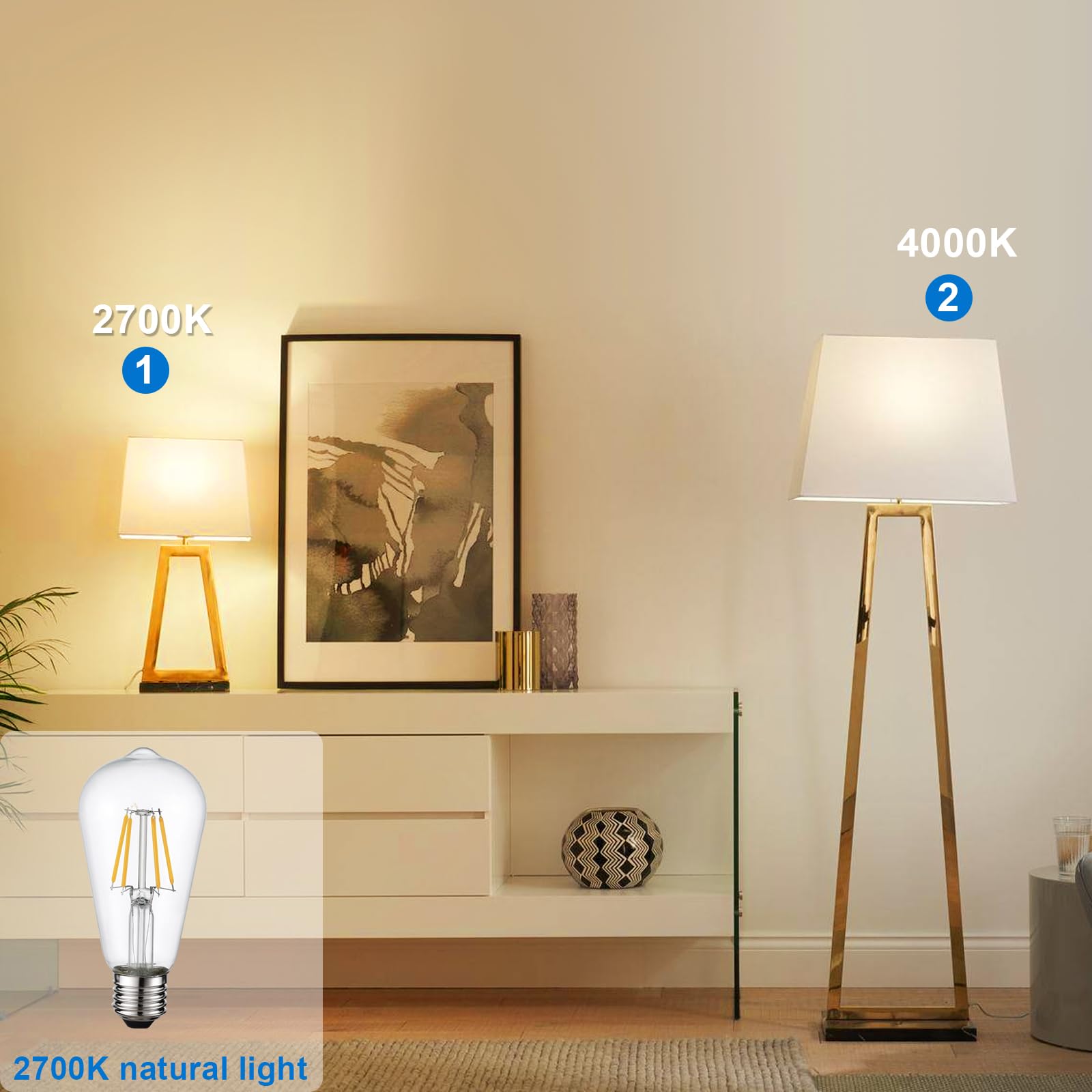 Hession Vintage Led Edison Bulb, Medium E26 Led Bulbs 40W Equivalent, 6-Pack Dimmable Light Bulbs, High Brightness 400Lm Warm Wh