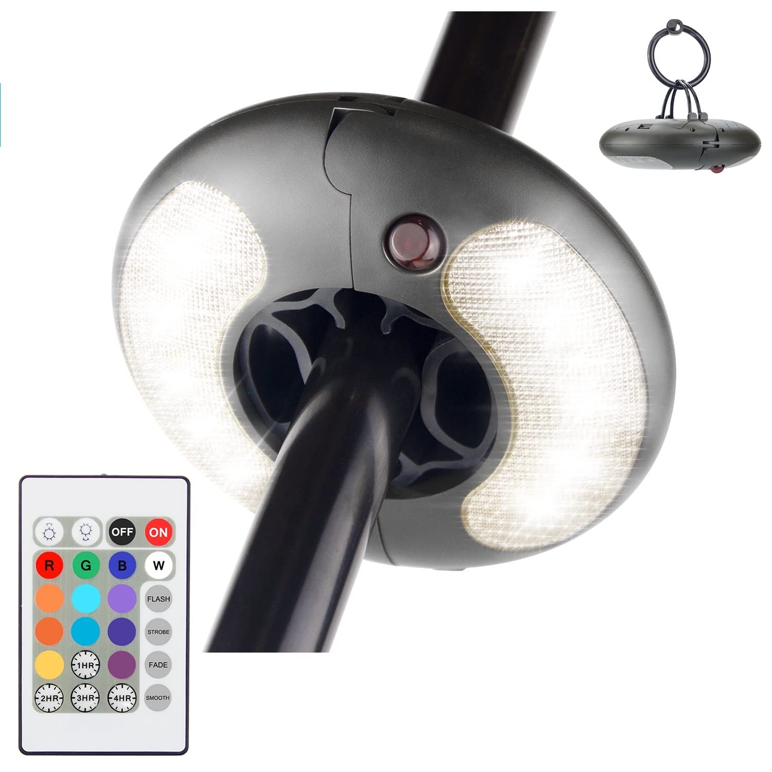 BIGMONAT Battery Operated Umbrella Light with Remote, 12 Colors, Dimmable, Timer, 120 Lumens, Black, Model B1038