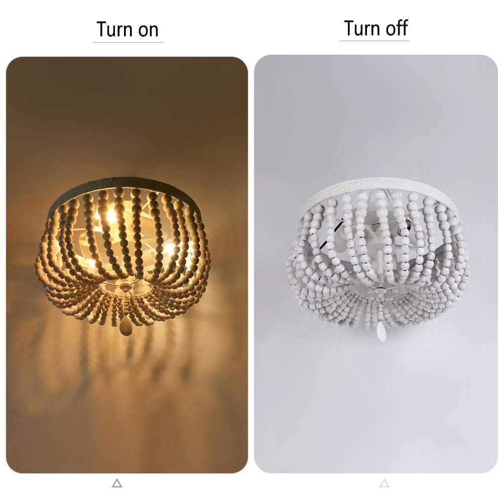 Firvre Wooden Bead Chandelier - Bohemian Rustic Ceiling Light For Dining Room, Bedroom, Kitchen - Grey White - Model 005