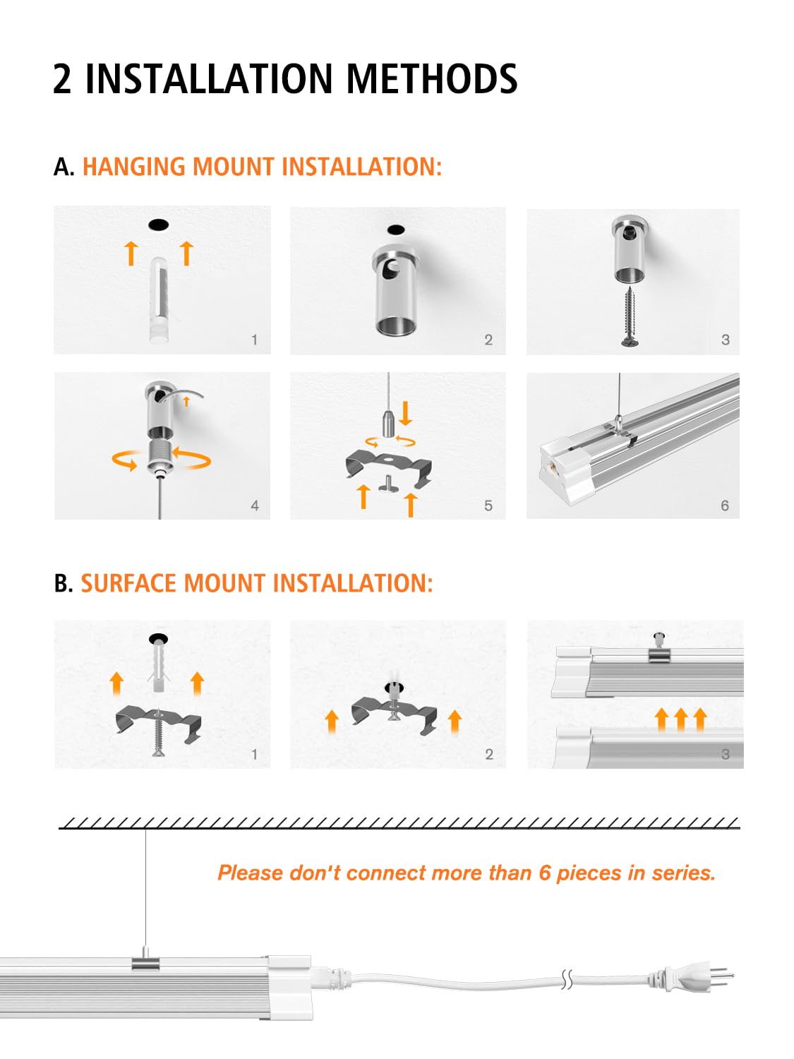 Onlylux 8 Pack 4Ft Linkable Led Shop Light For Garage, Workshops, 6500K Cool Daylight 50W (300W Equivalent), Plug And Play, Hang