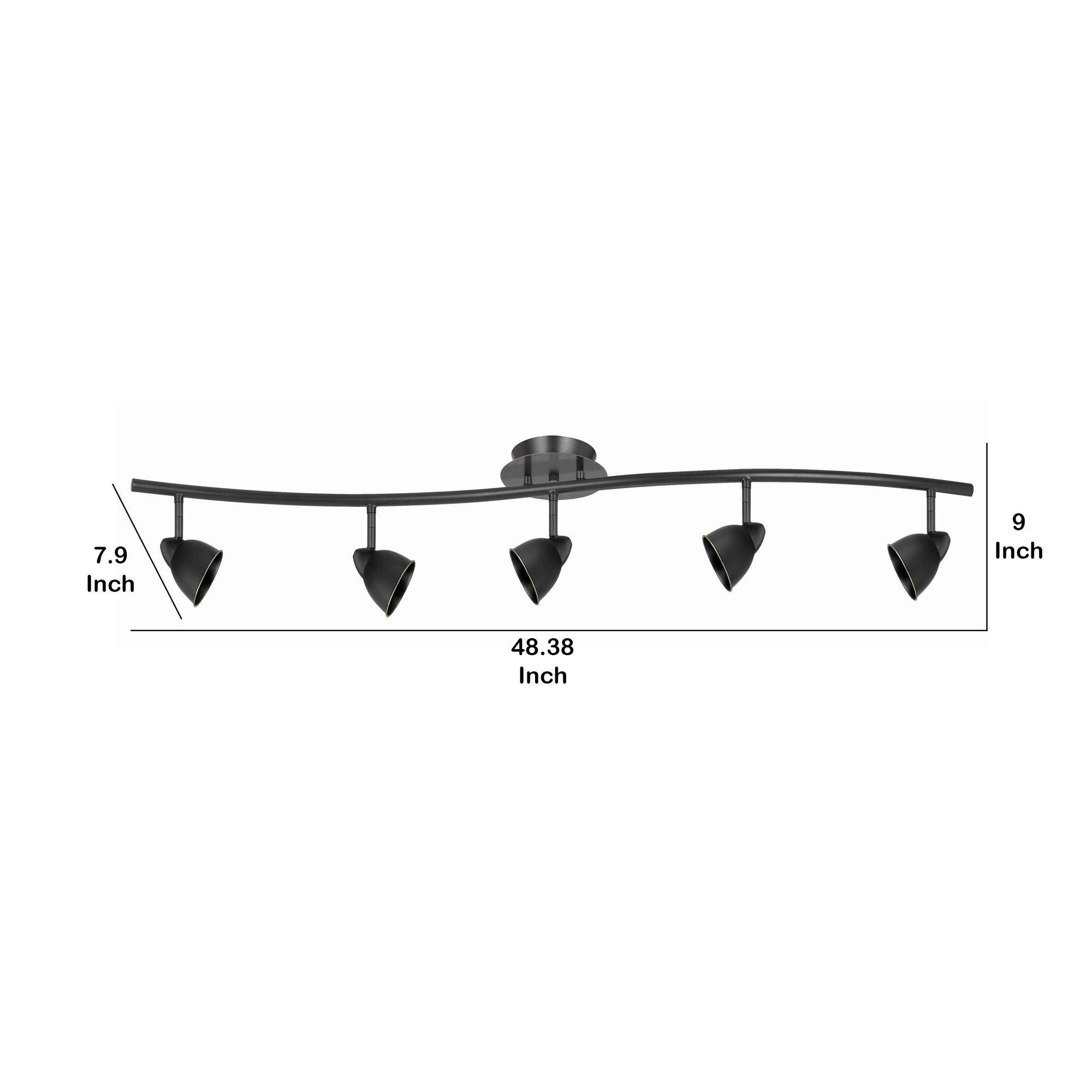Benzara 5 Light Metal Track Light Fixture, Round Shade, Black, Model BM225646