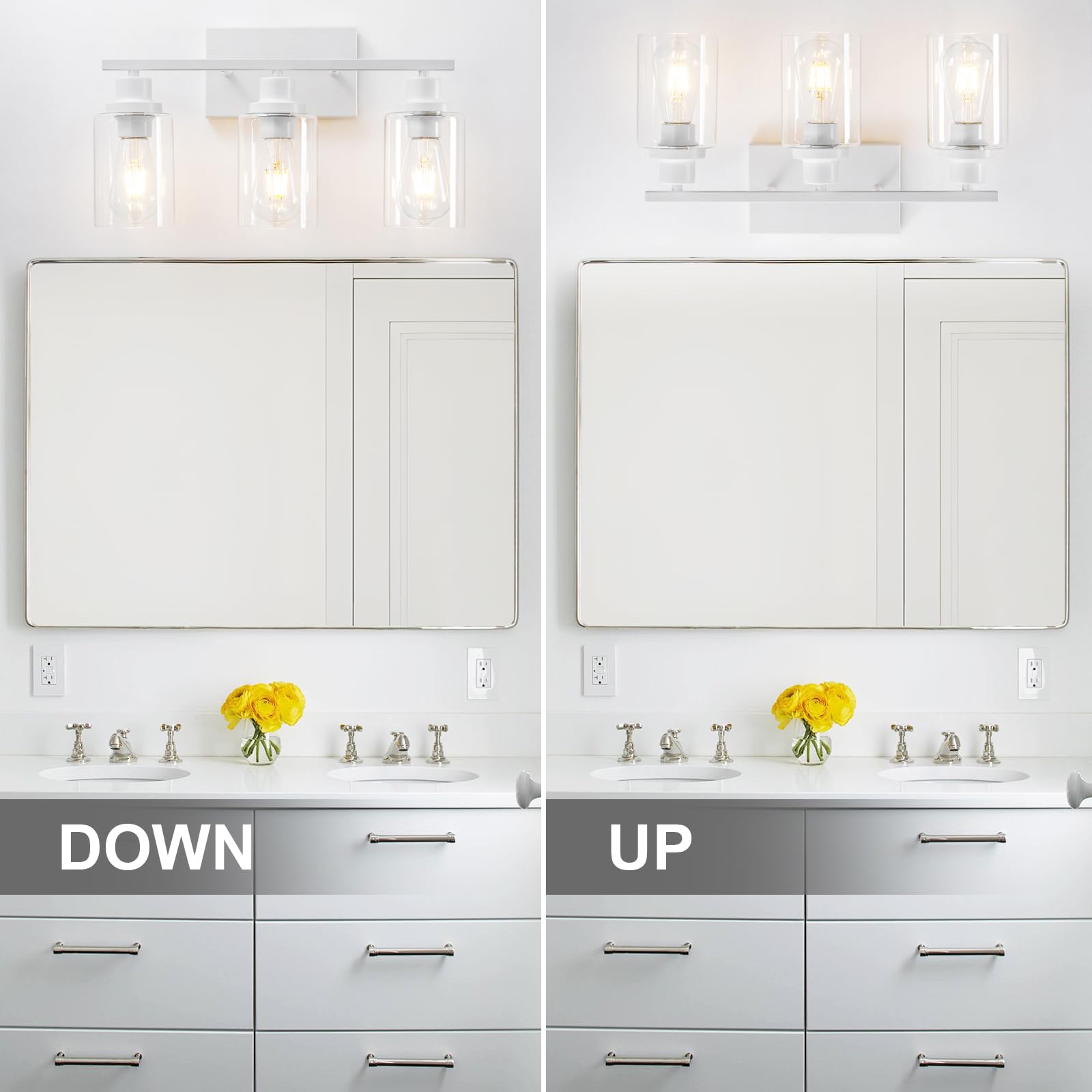 Hccz 3 Light Bathroom Vanity Light Fixture - Modern White Glass Sconces For Bathroom, Bedroom, Living Room - Model 800-100-1078