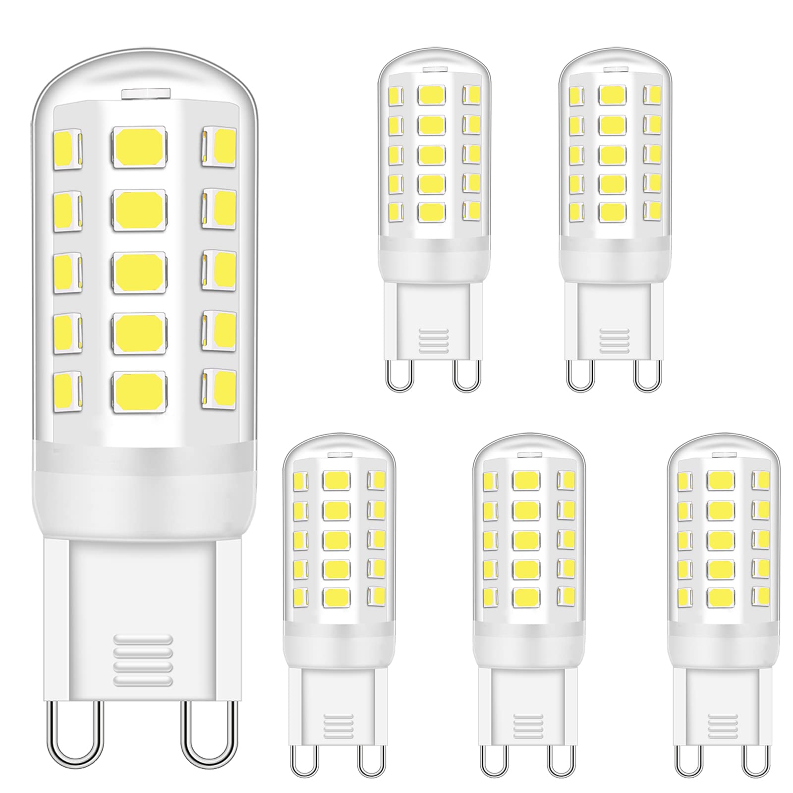 Ugvmn G9 Led Bulbs 5W, No Flicker T4 G9 Bi Pin Base 6000K Daylight White, G9 Socket Chandelier Light Bulbs, 40W Halogen Bulbs Re