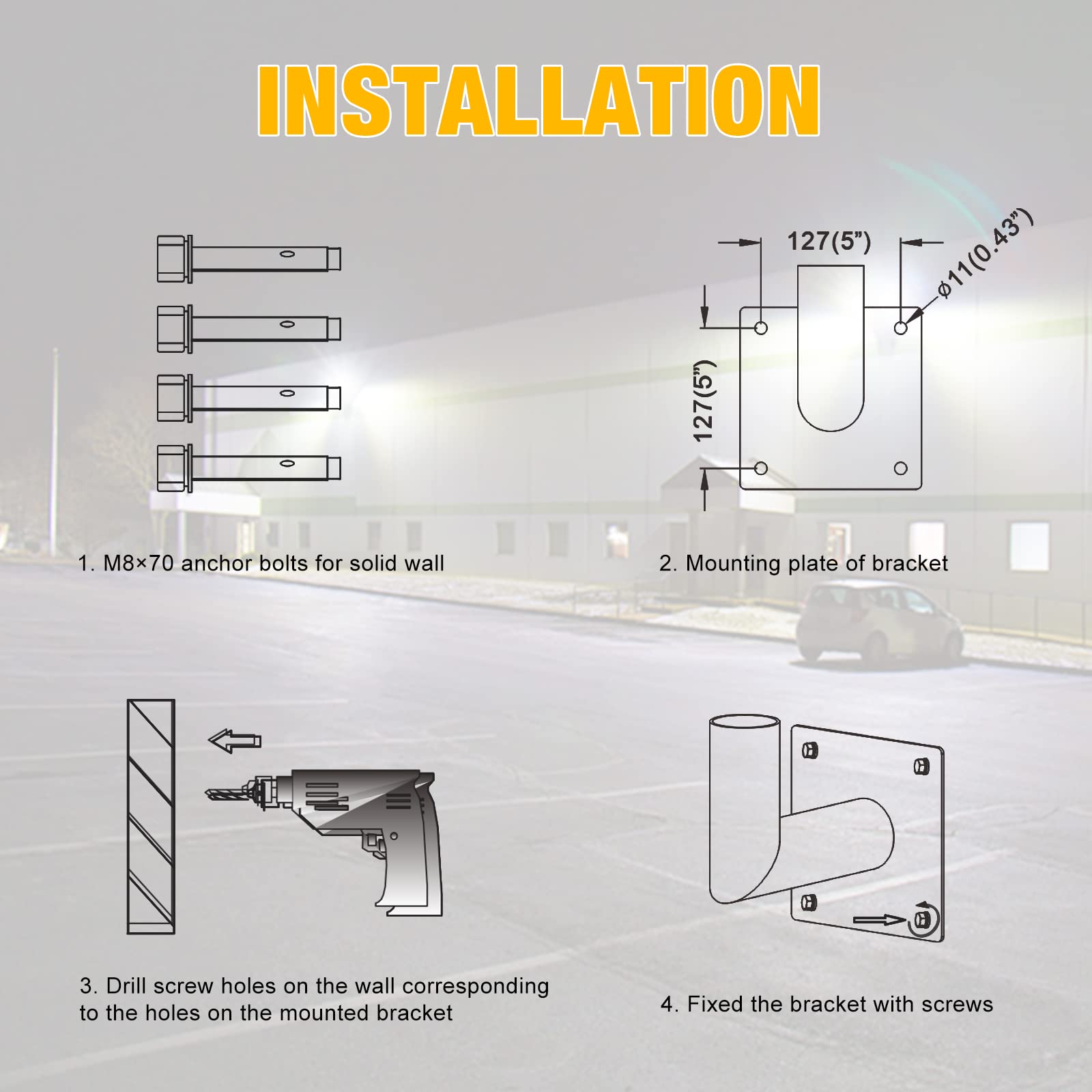 Jc-Lgl 90 Degree Wall Mount Bracket With 2-3/8In Od Tenon, Tenon Adapter L Shape Wall Mounted Adapter For Led Street Lights Park