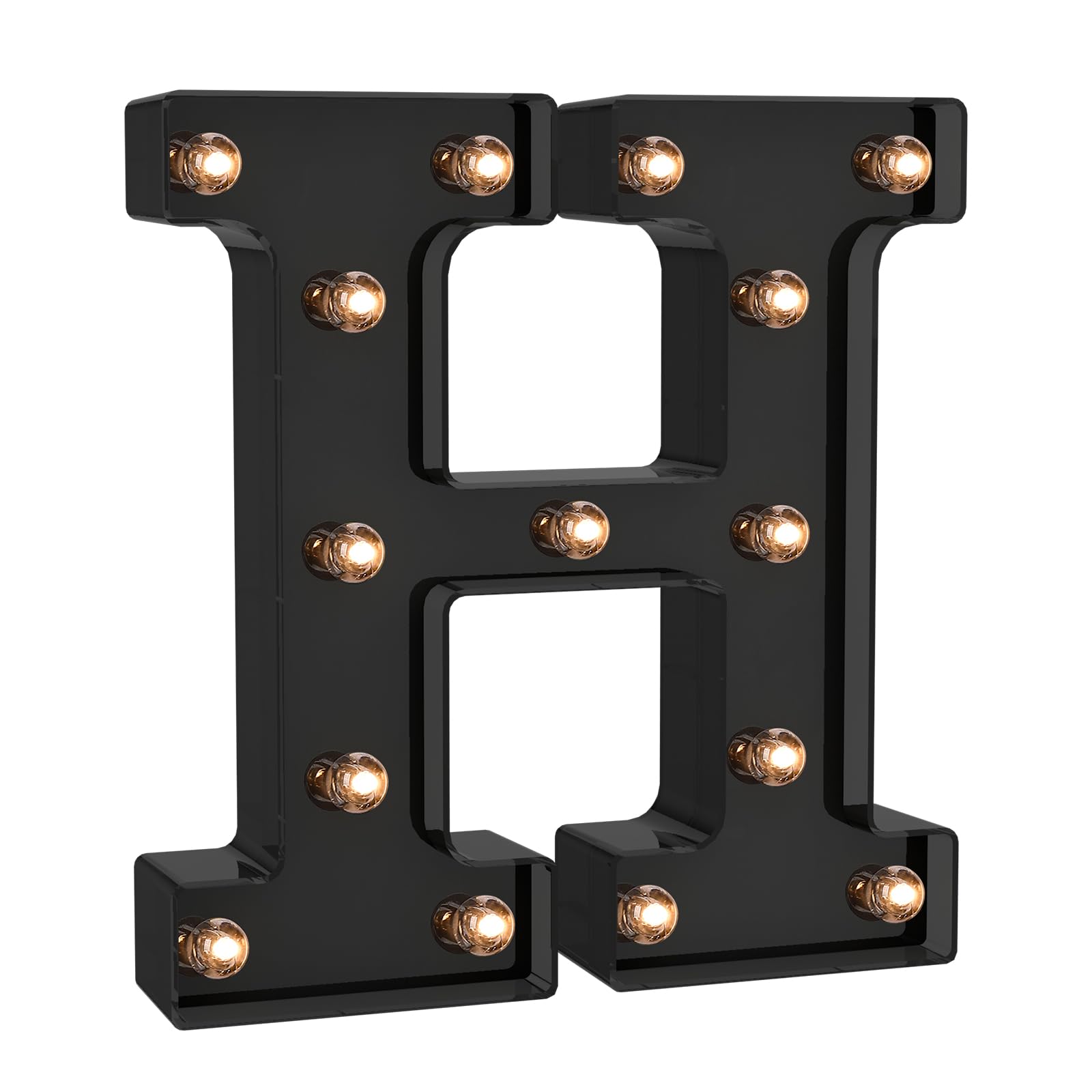 Foaky Black LED Letter Lights - Battery Operated Wall Decor, H Size, Plastic, Model Black-25