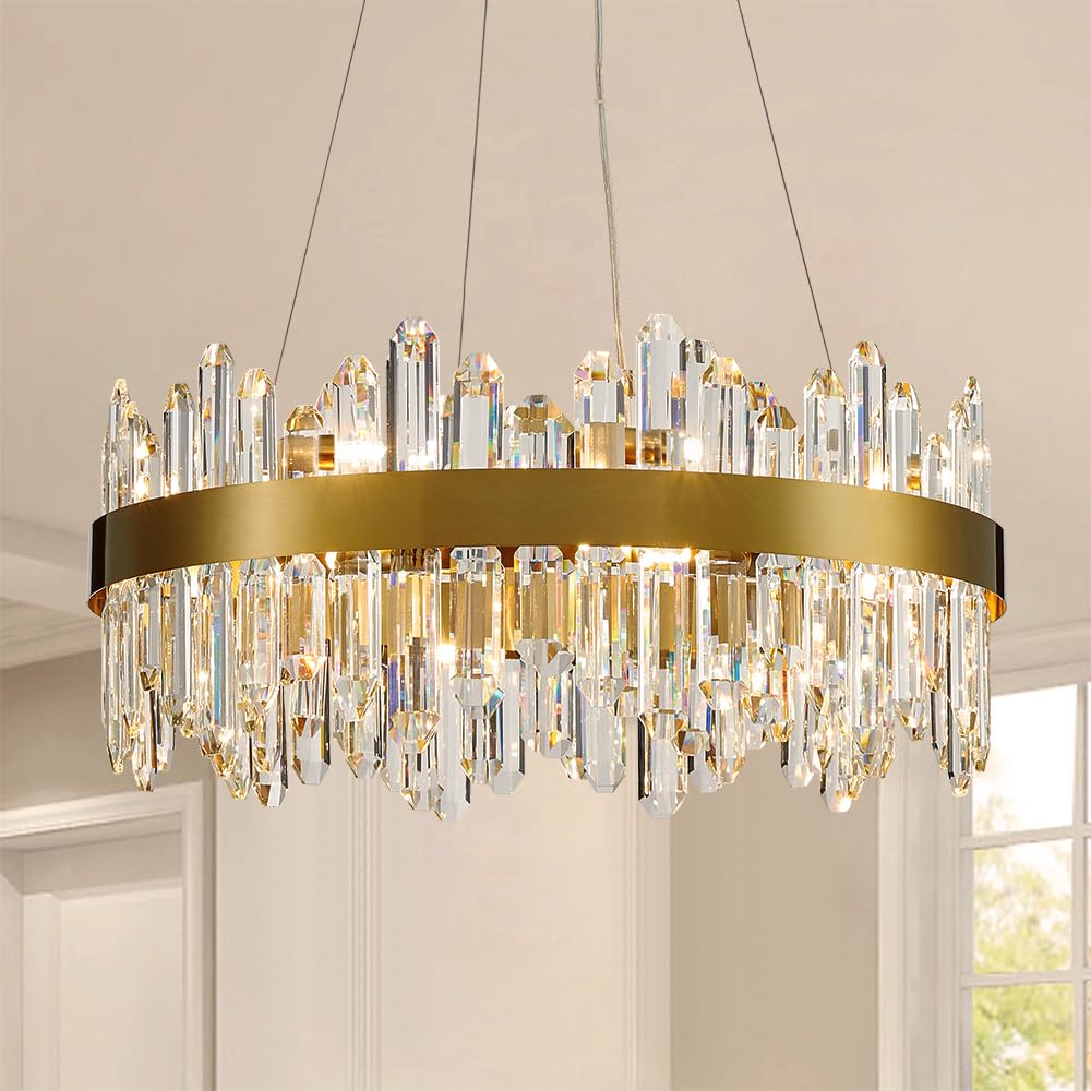 LIZZTREE Gold Modern Oval Crystal Chandelier, 16-Lights Luxury Chandeliers Modern 2-Tiers K9 Crystal Chandelier Pendant, Light F
