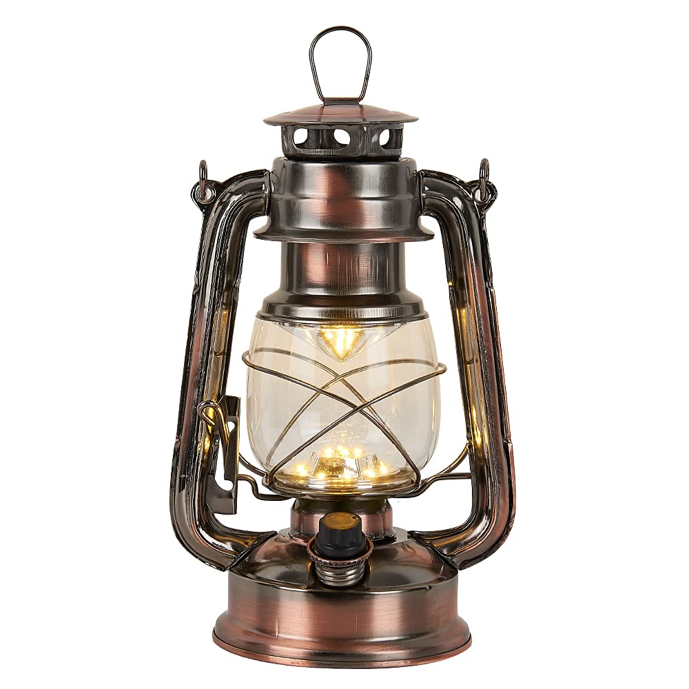 Rechargeable Vintage Hurricane Lantern, Warm White Battery Operated Lantern With Dimmable Switch, 15 Leds Metal Hanging Lantern