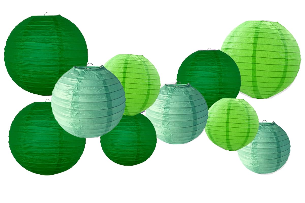 Aimtohome Paper Lanterns Decorations - 10 Pcs Green Hanging Lamps For Parties & Events