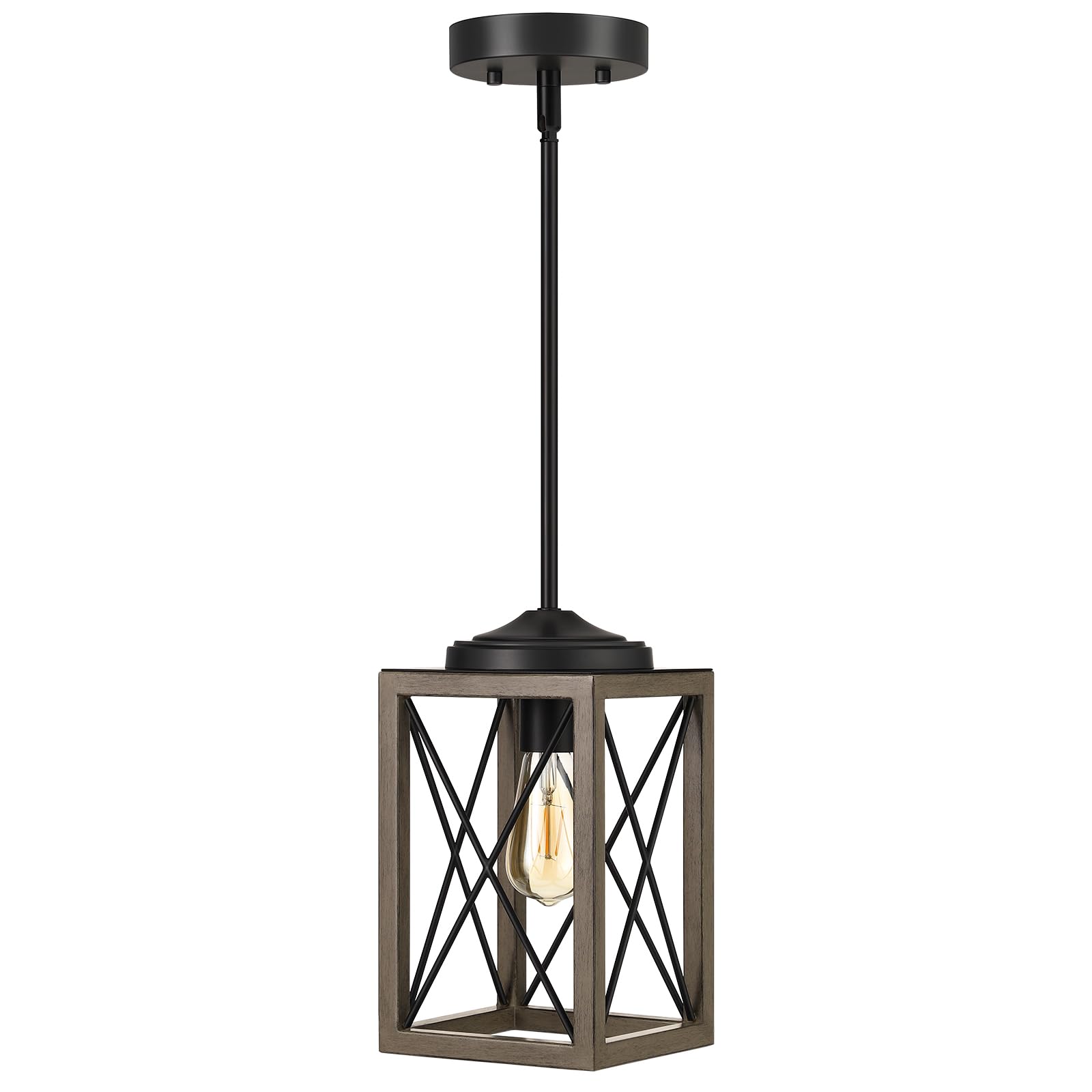 DEWENWILS Pendant Light Fixtures, Metal Hanging Light Fixture with Wooden Grain Finish, 48 Inch Adjustable Pipes for Flat and Sl