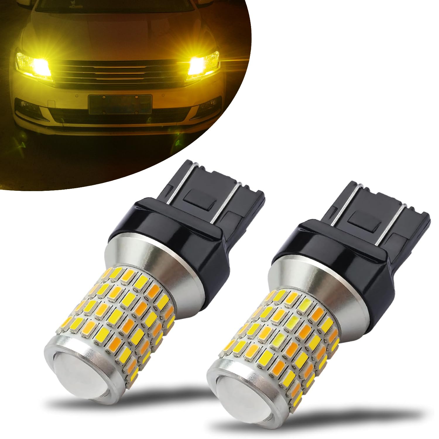 iBrightstar 7443 Switchback LED Bulbs, Gold Yellow/Amber for Daytime Running Lights and Turn Signals
