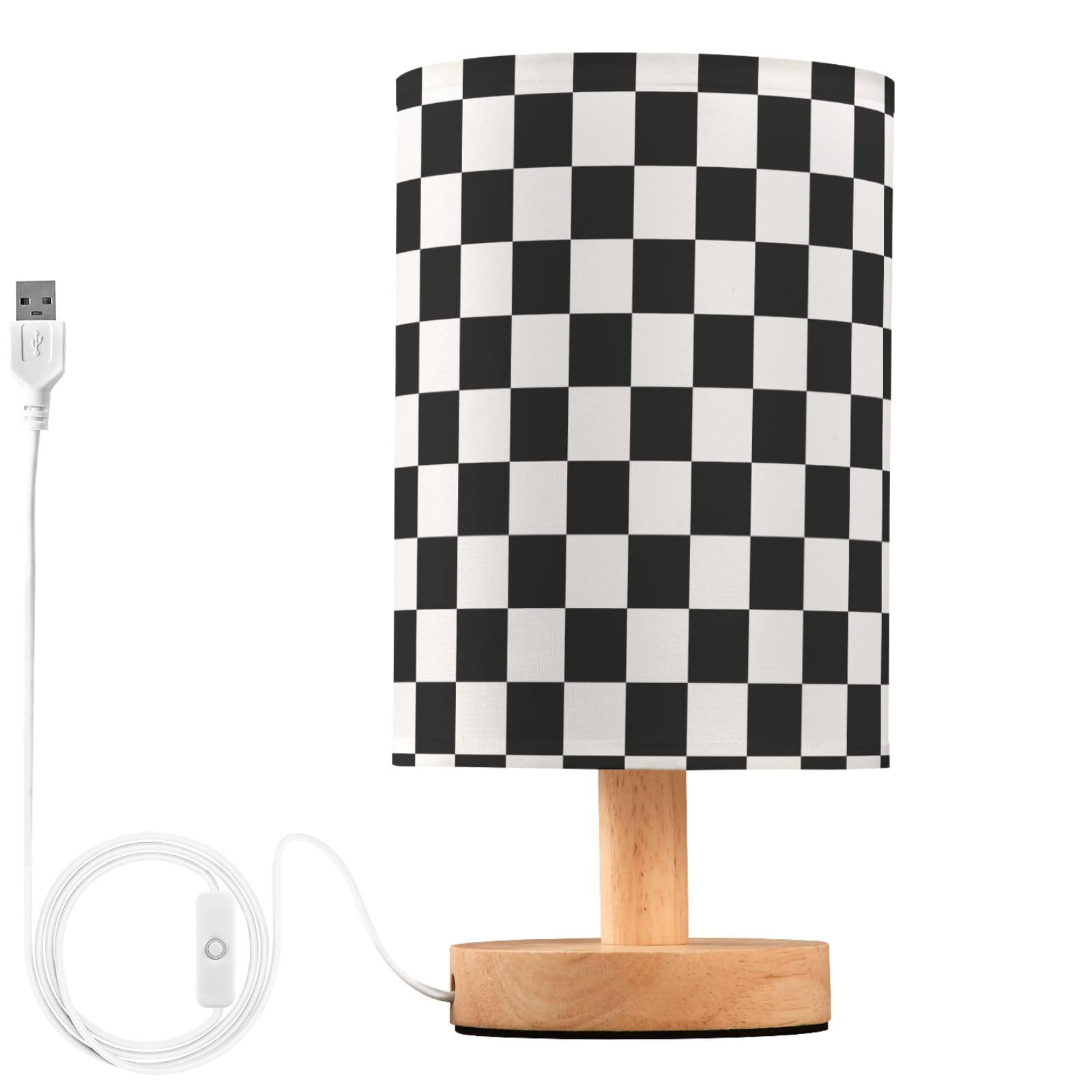 ALAZA Black White Checkered Plaid Decor Bedside Table Lamp with USB Port for Bedroom Nightstand Office Desk LED Bulb Included