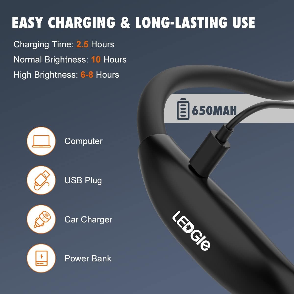 Ledgle Led Neck Reading Light - 3 Color Temperatures, 6 Brightness Levels, Flexible Neck, Black, Perfect For Reading, Knitting, And Repairing