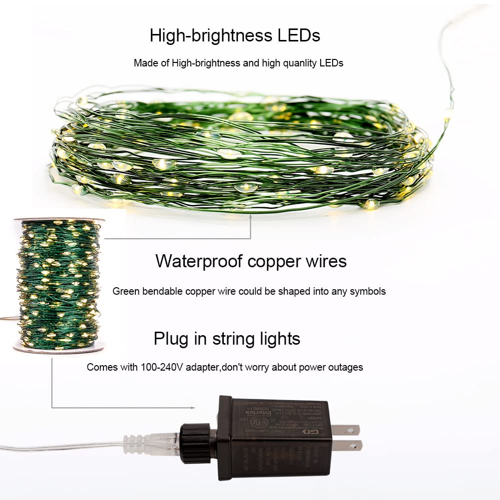 Resnice Green Wire Fairy Lights Plug In 100Ft High Bright 300 Led Waterproof Led String Lights With Remote Warm White For Christmas Tree, Patio, Garden, Backyard