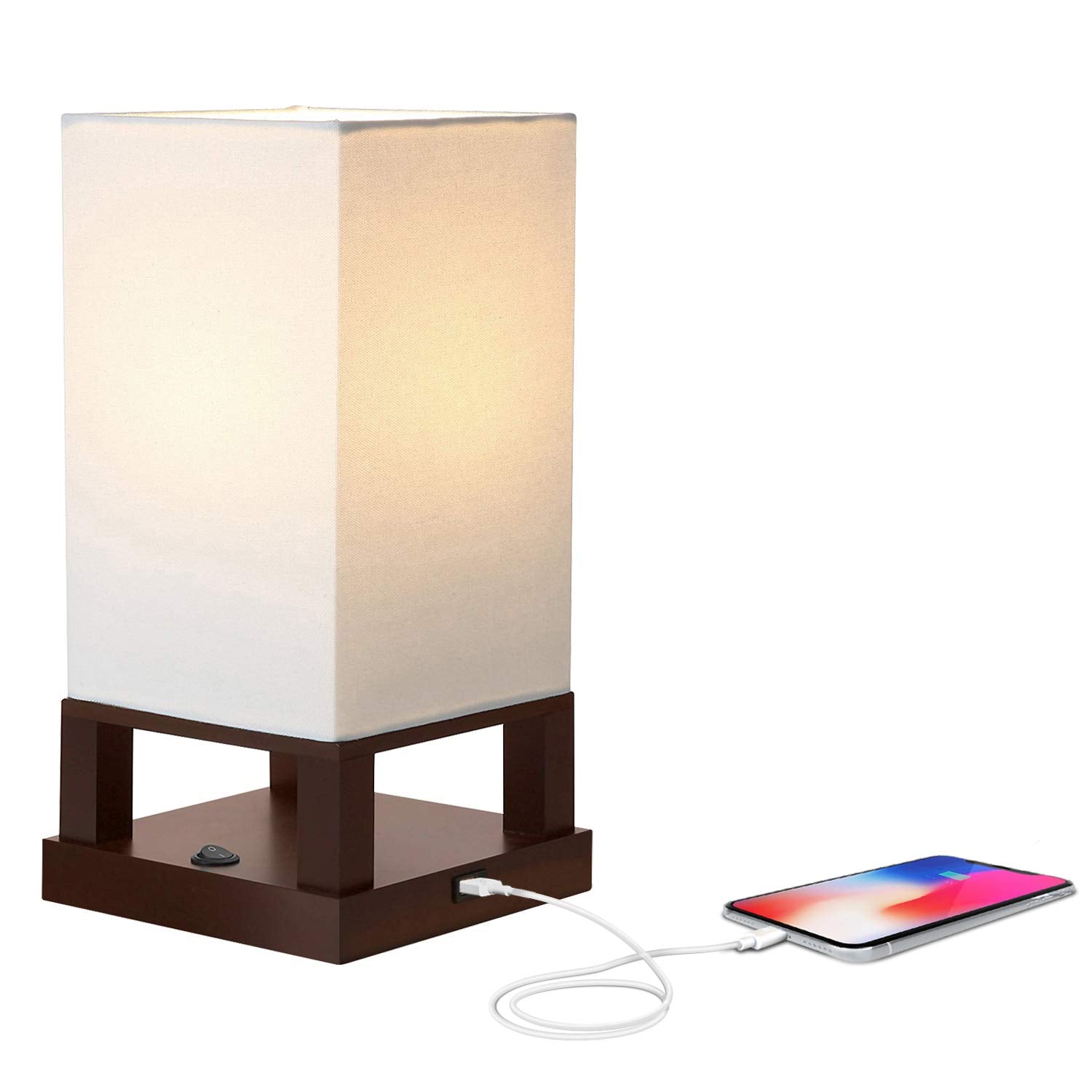 Brightech Maxwell Bedside Lamp With Usb Port - Compact Table Lamp For Bedroom, Living Room - Modern Asian Nightstand Lamp With W