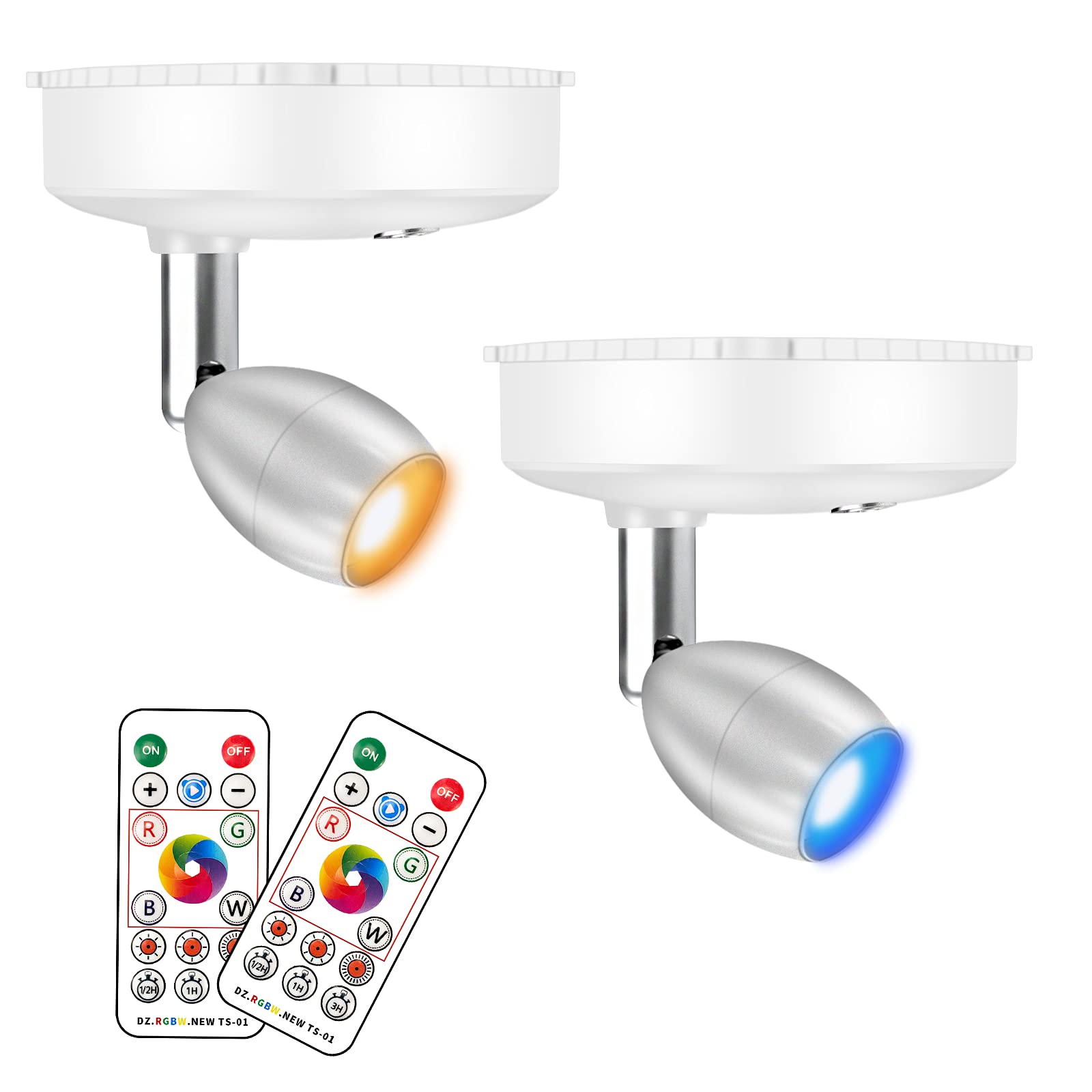 Amries Rgb Spotlight Led Puck Light - Battery Operated, Dimmable With Remote, 2-Pack